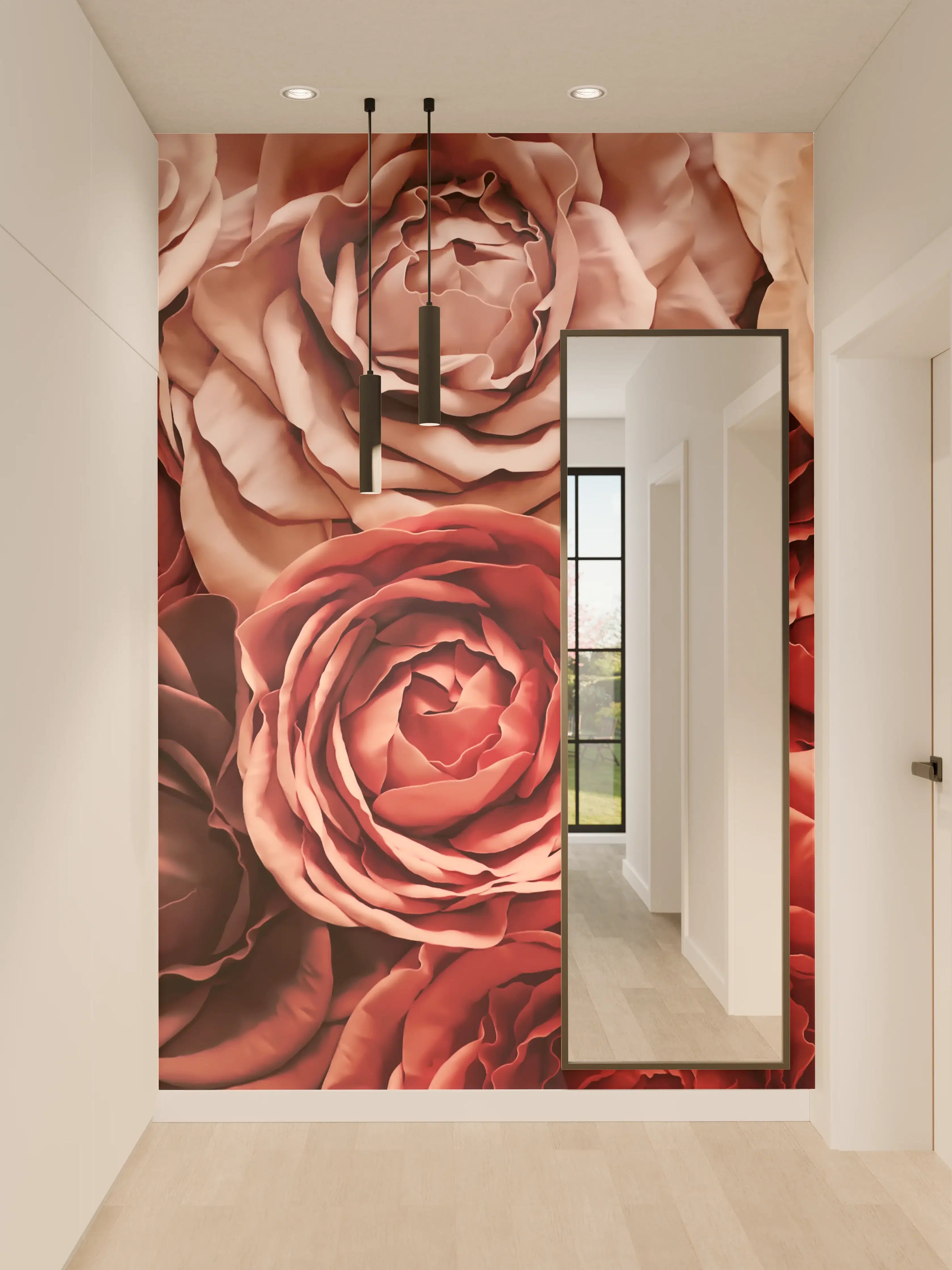 Wandverkleidung Flur - Elegante Rosen in warmen Tönen