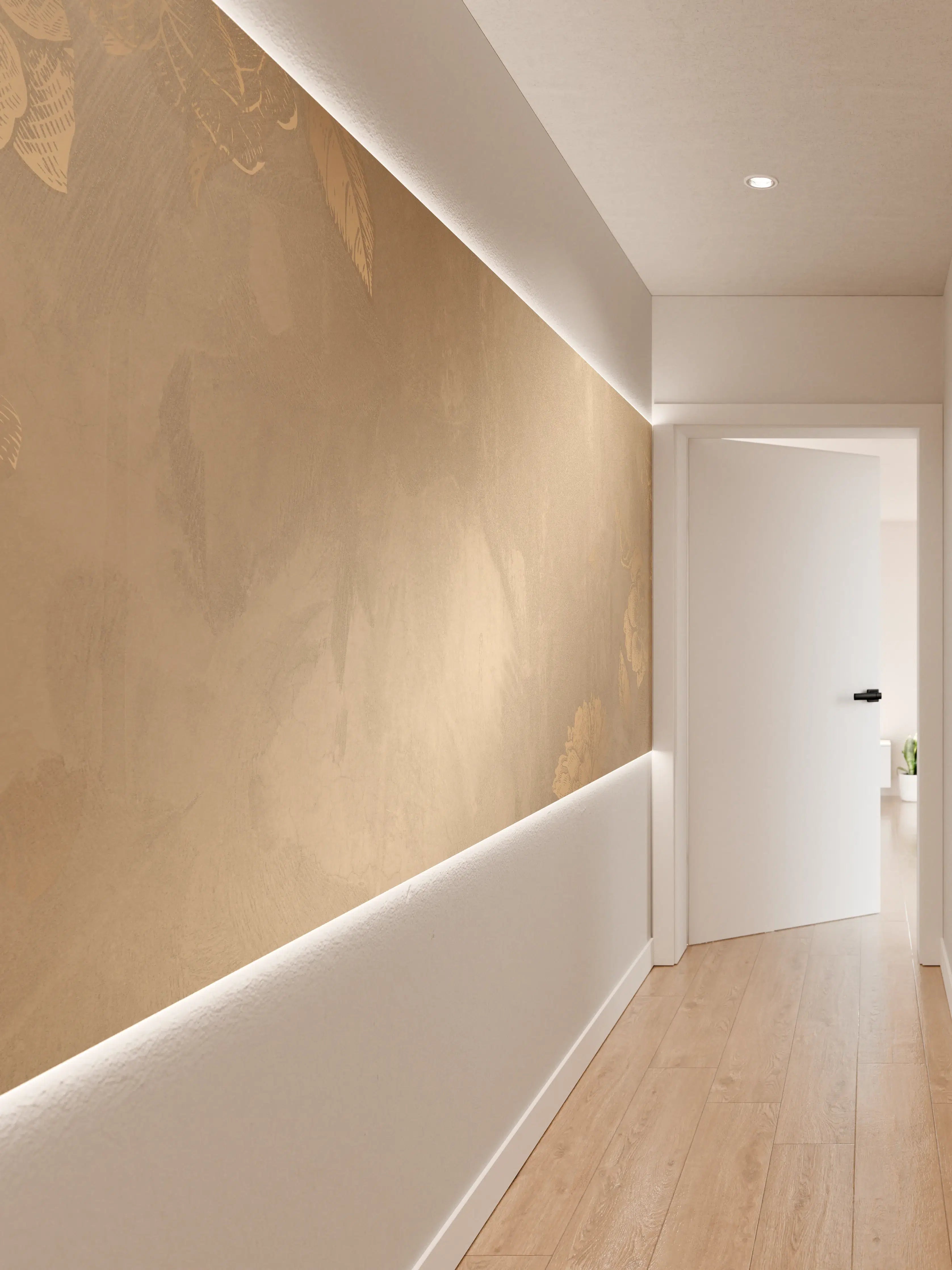 Wandverkleidung Flur - Elegante Wandgestaltung in Gold- und Beigetönen