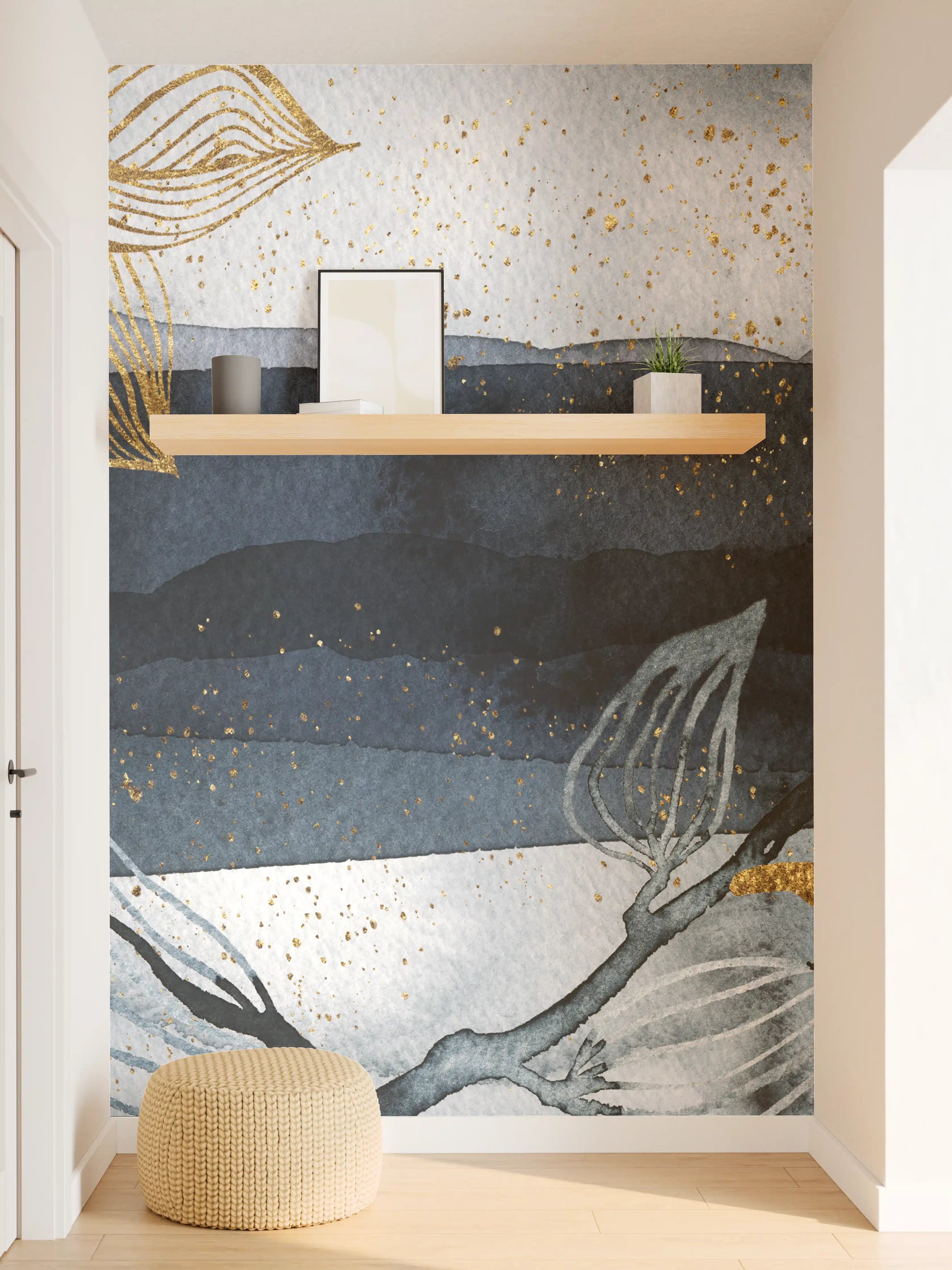 Wandverkleidung Flur - Elegante Wasserfarben-Illustration mit Goldakzenten