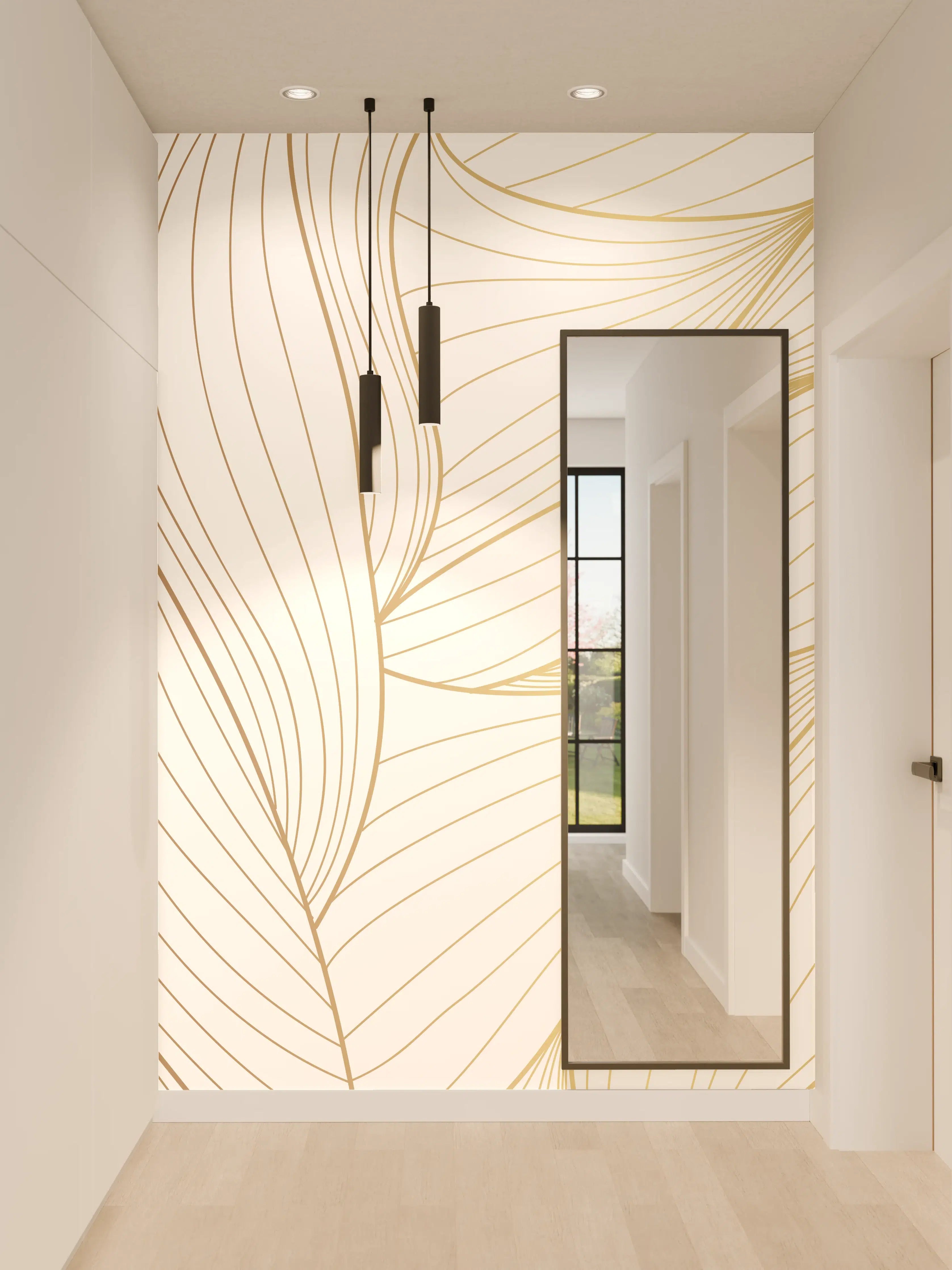 Wandverkleidung Flur - Elegante Weiß-Beige Wellenlinien