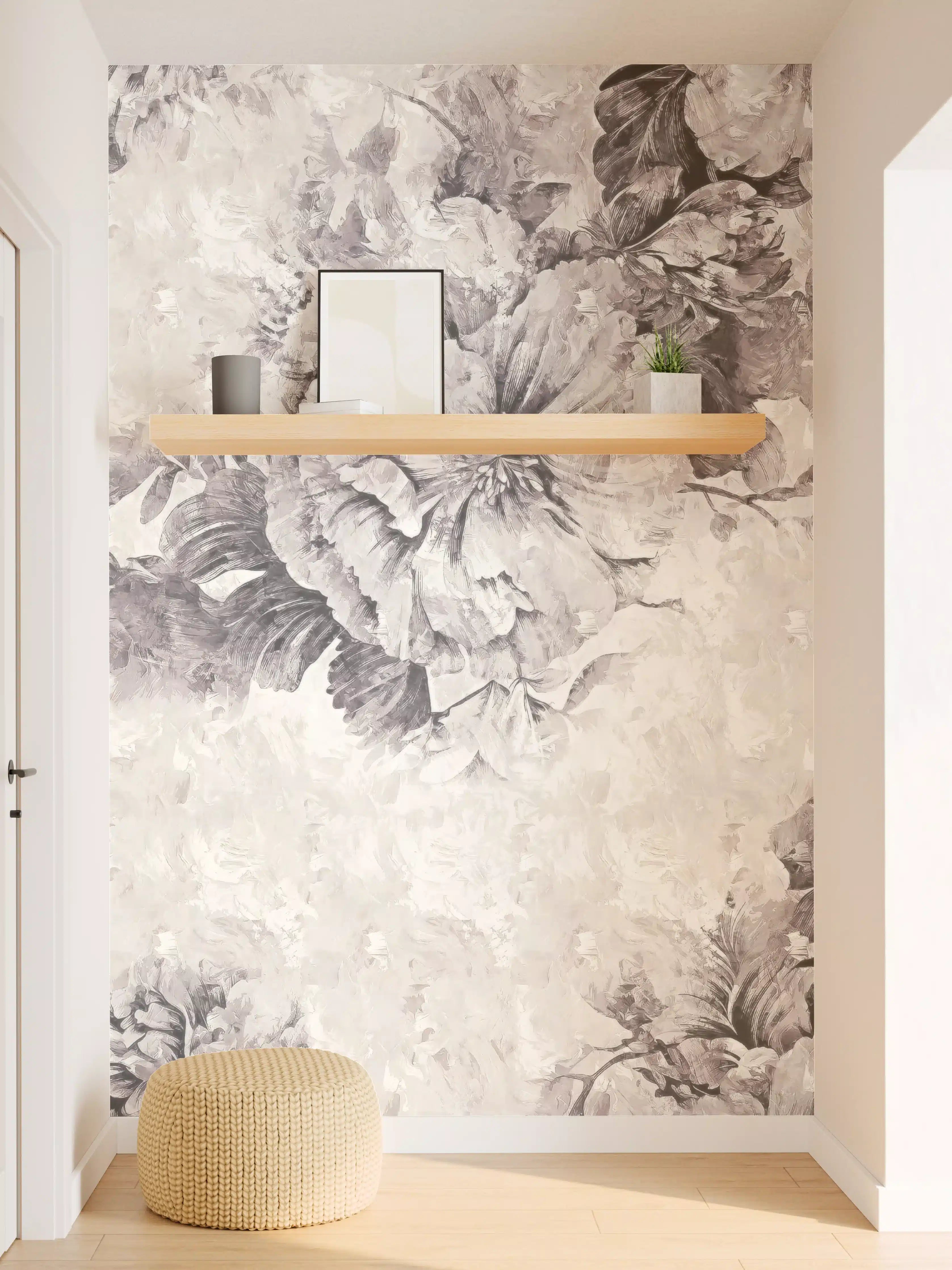 Wandverkleidung Flur - Elegante monochrome Blumen-Illustration
