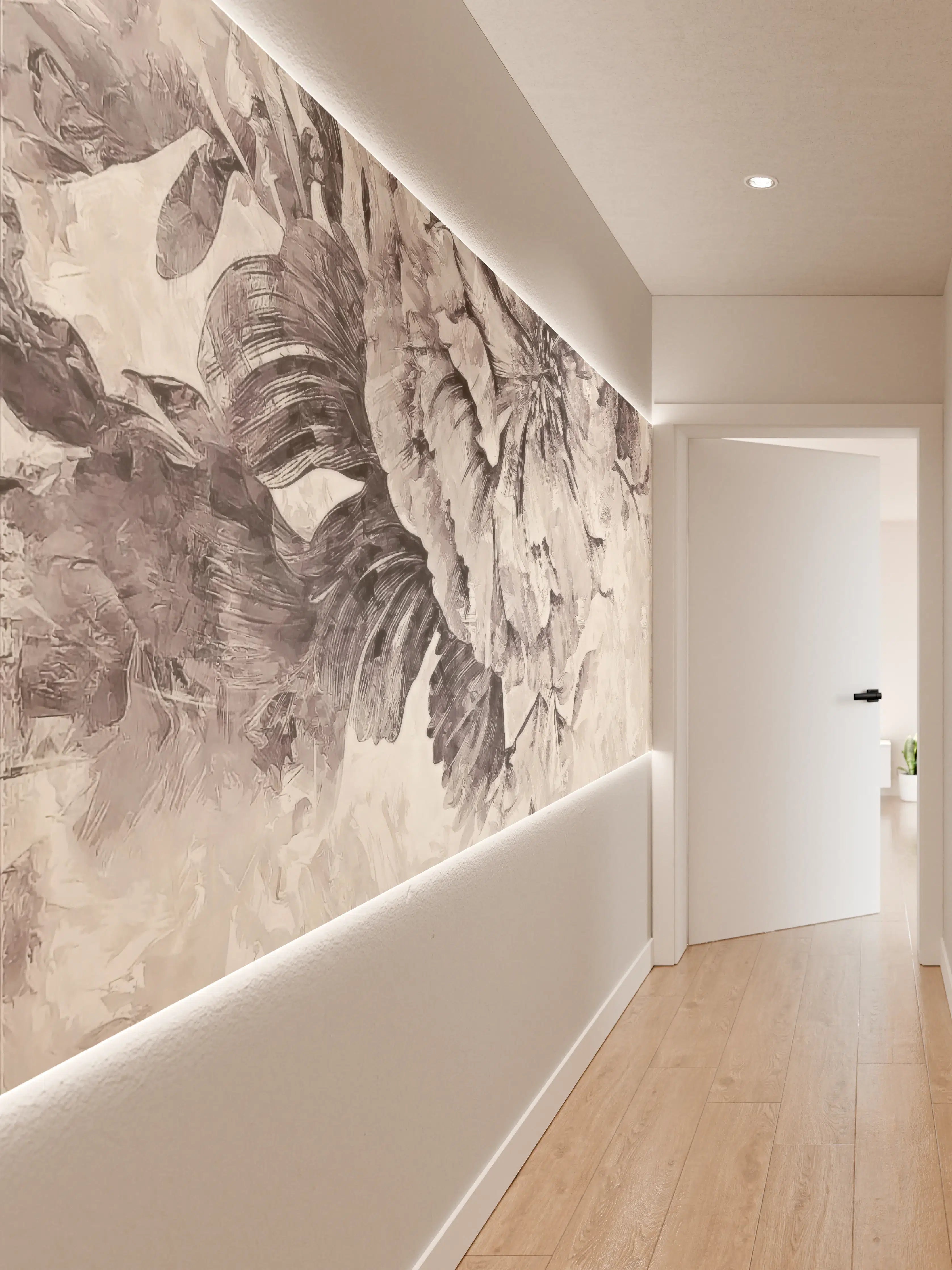 Wandverkleidung Flur - Elegante monochrome Blumen-Illustration