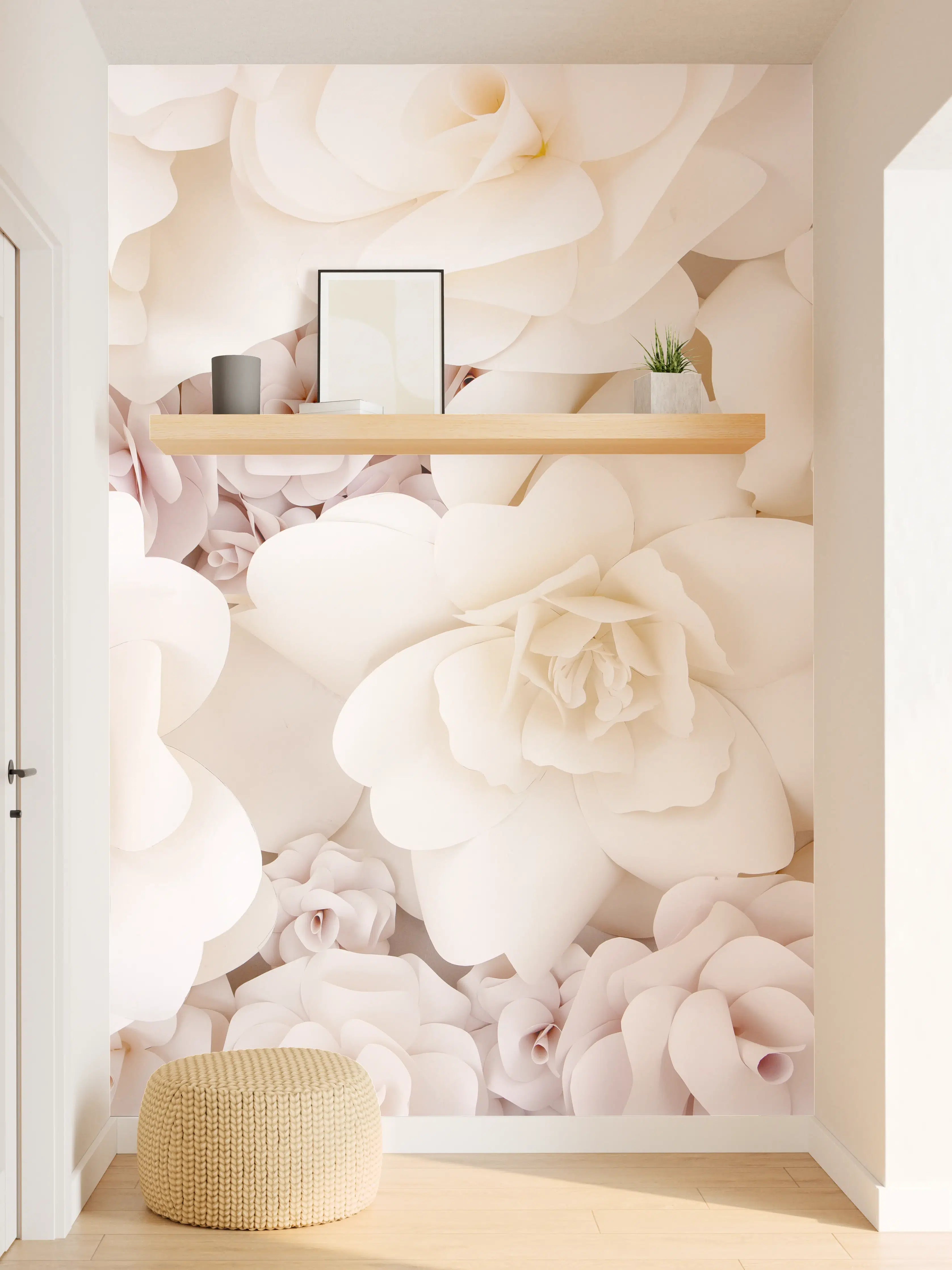 Wandverkleidung Flur - Elegante weiße Blumen-Dekoration