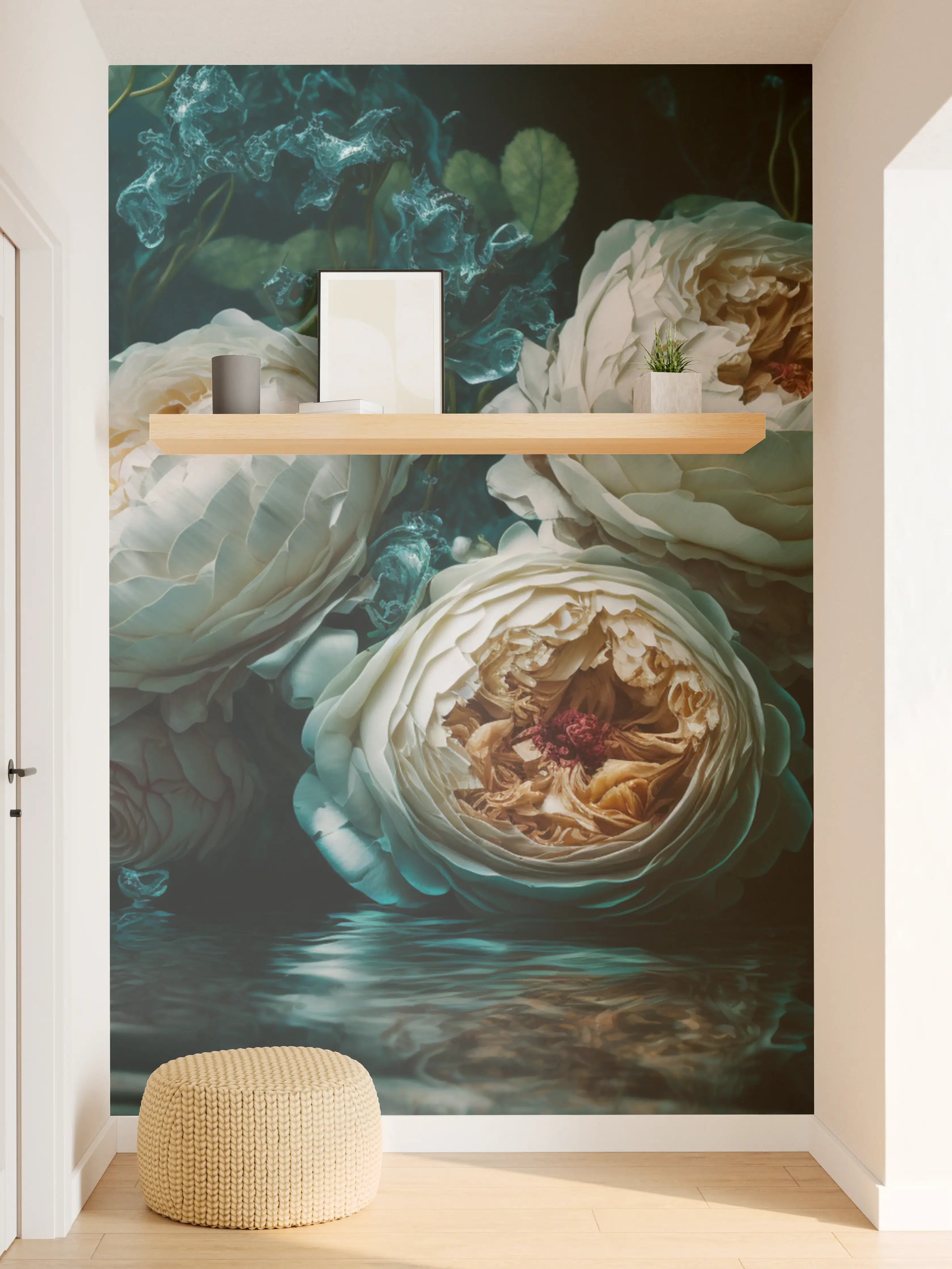 Wandverkleidung Flur - Elegante weiße Blumen under Wasser