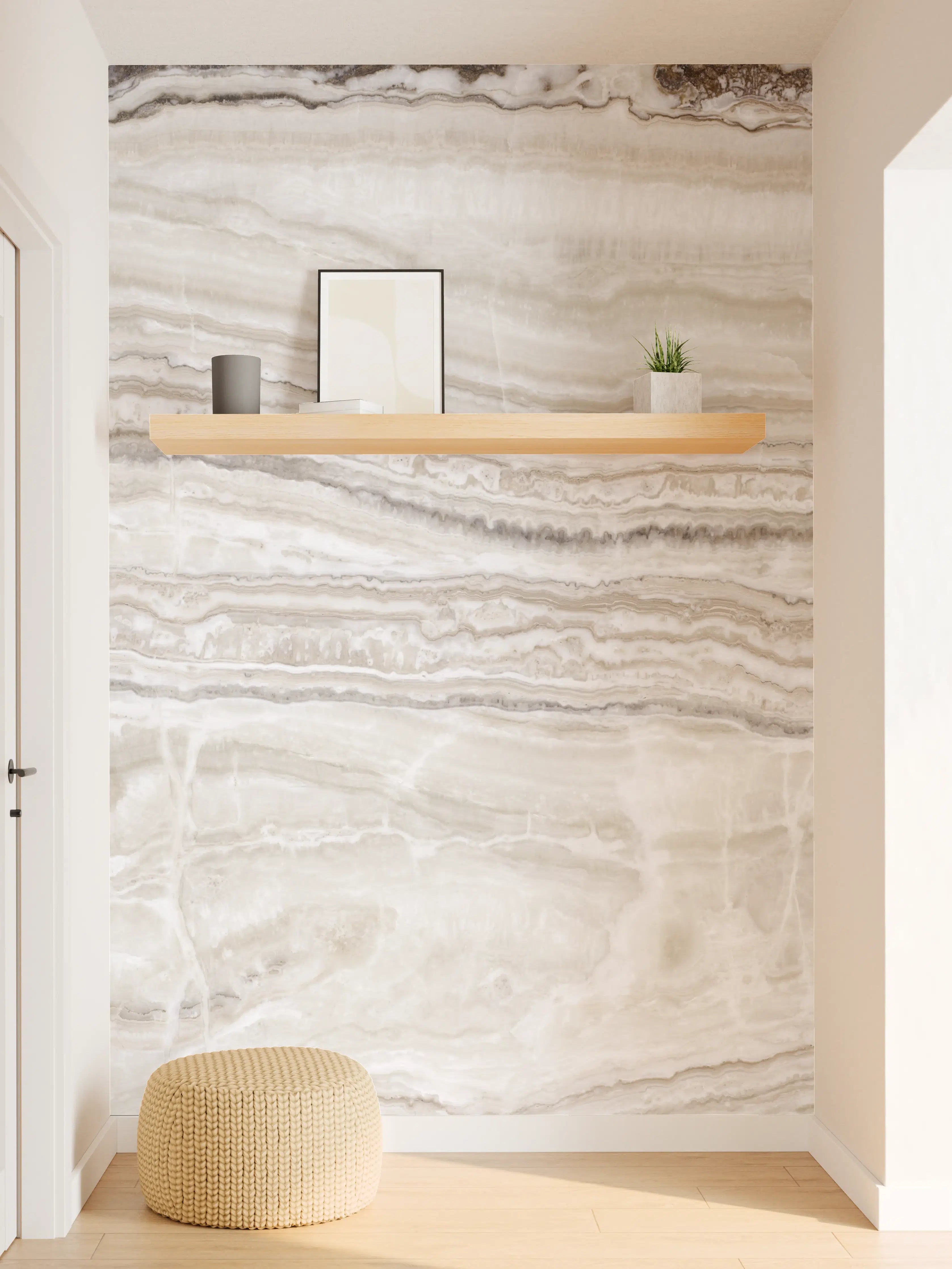 Wandverkleidung Flur - Eleganter Grau-Weiß-Marmor