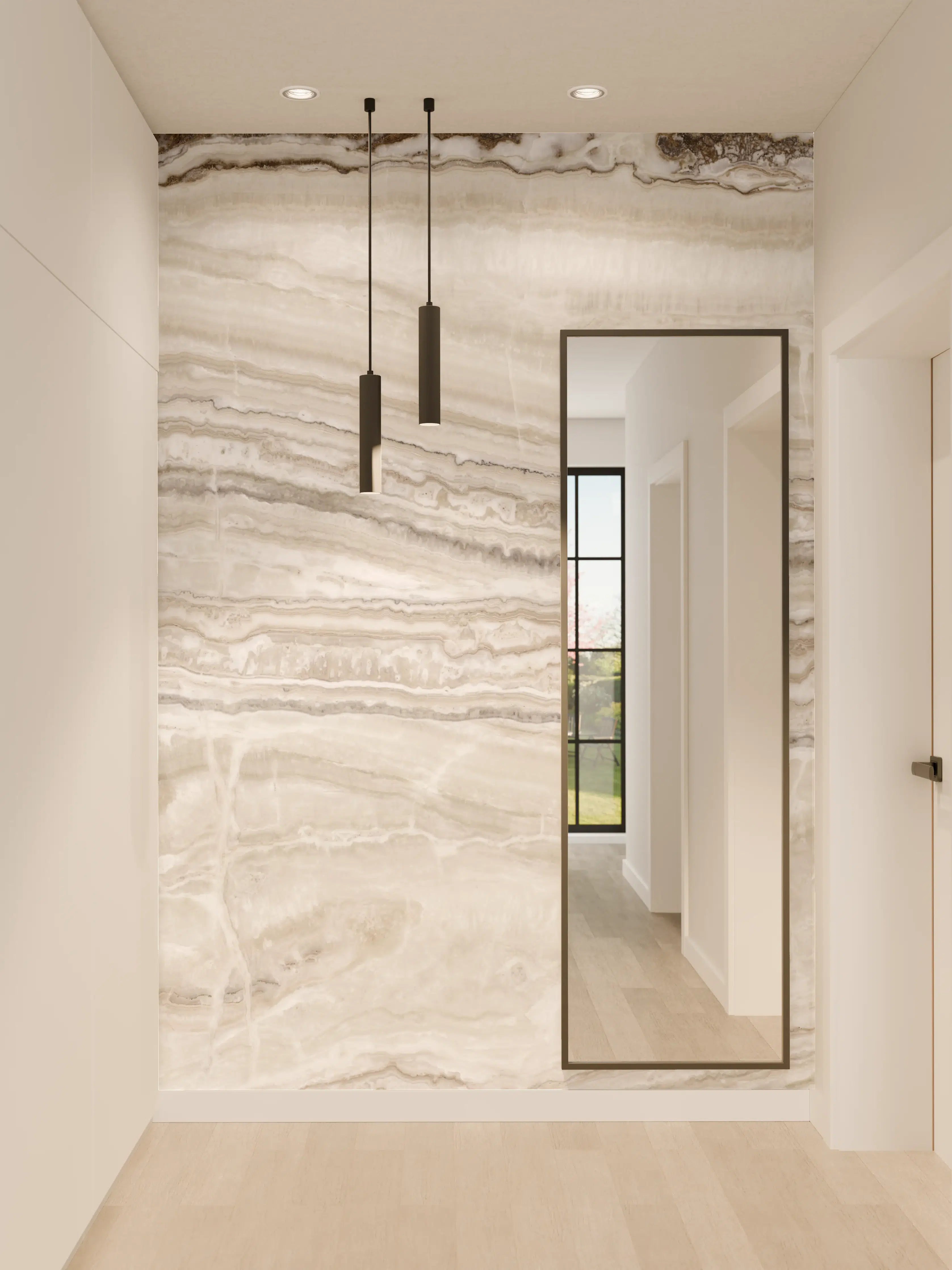 Wandverkleidung Flur - Eleganter Grau-Weiß-Marmor