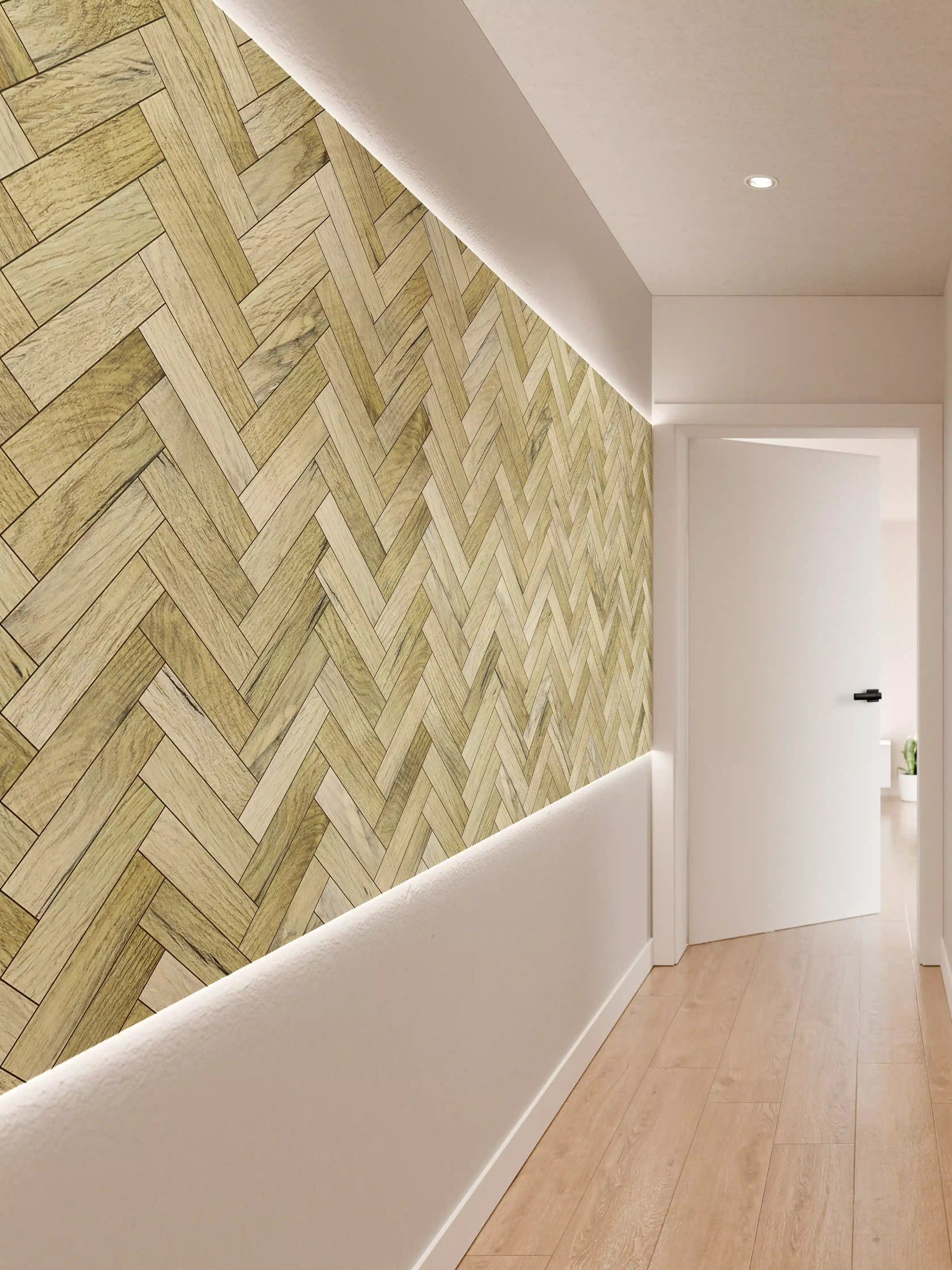 Wandverkleidung Flur - Eleganter Grauholz im Fischgrät-Design