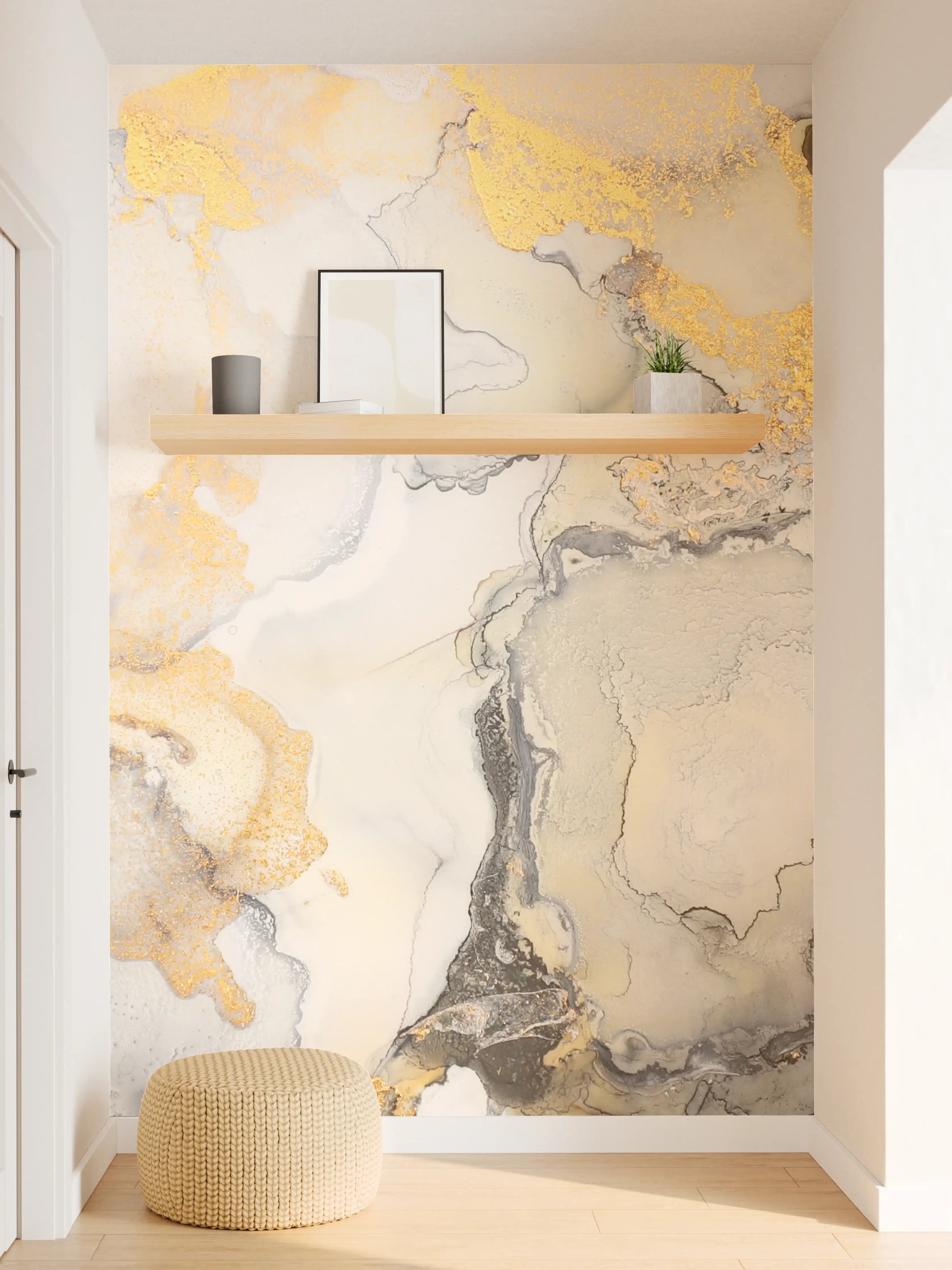 Wandverkleidung Flur - Eleganter Marmor-Designhintergrund mit Goldakzenten