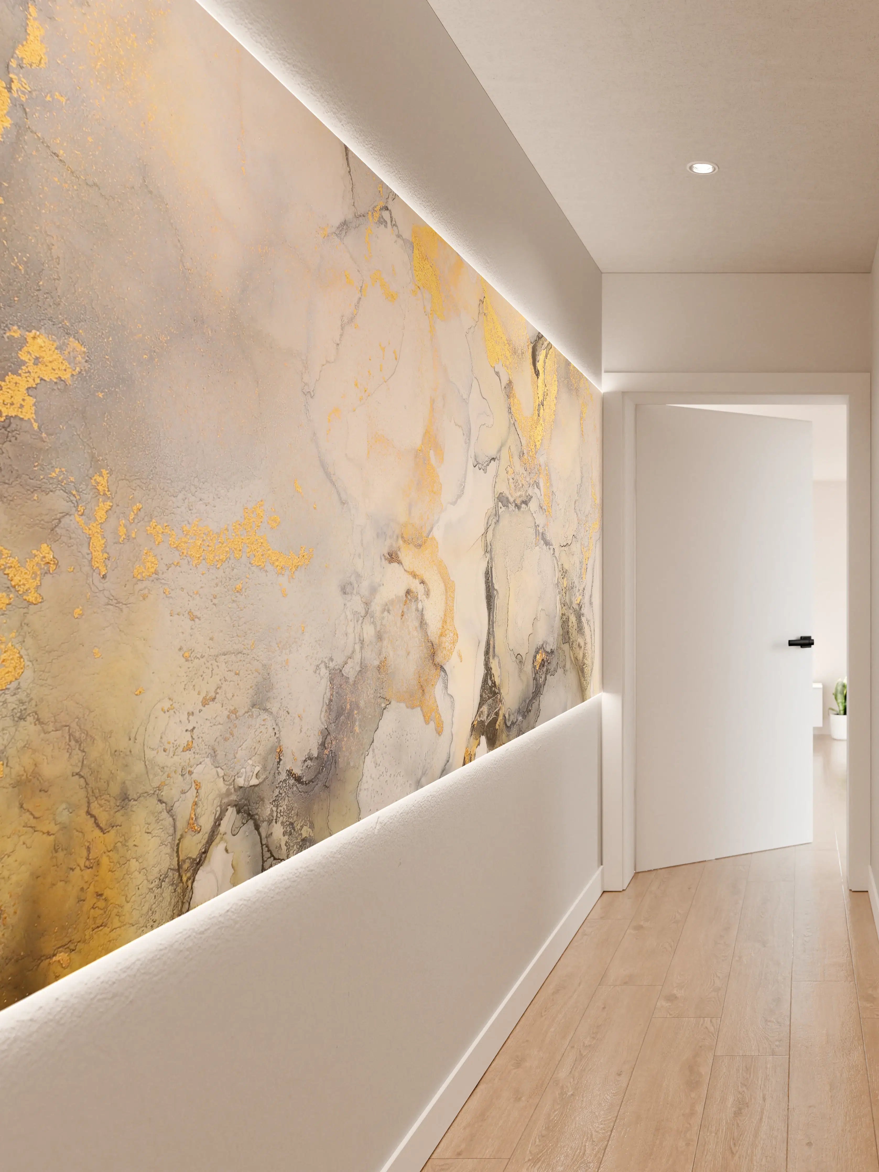 Wandverkleidung Flur - Eleganter Marmor-Designhintergrund mit Goldakzenten