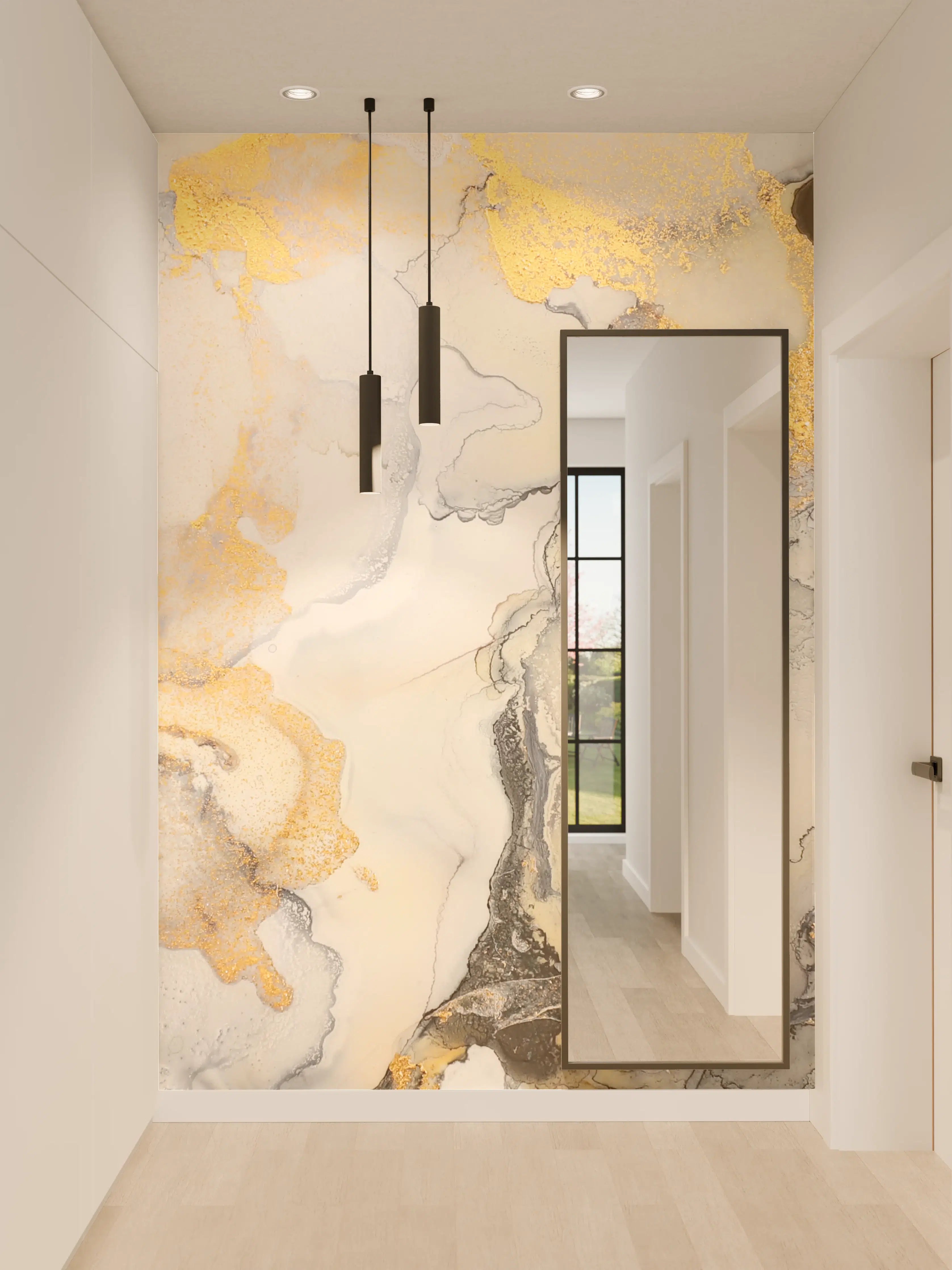 Wandverkleidung Flur - Eleganter Marmor-Designhintergrund mit Goldakzenten