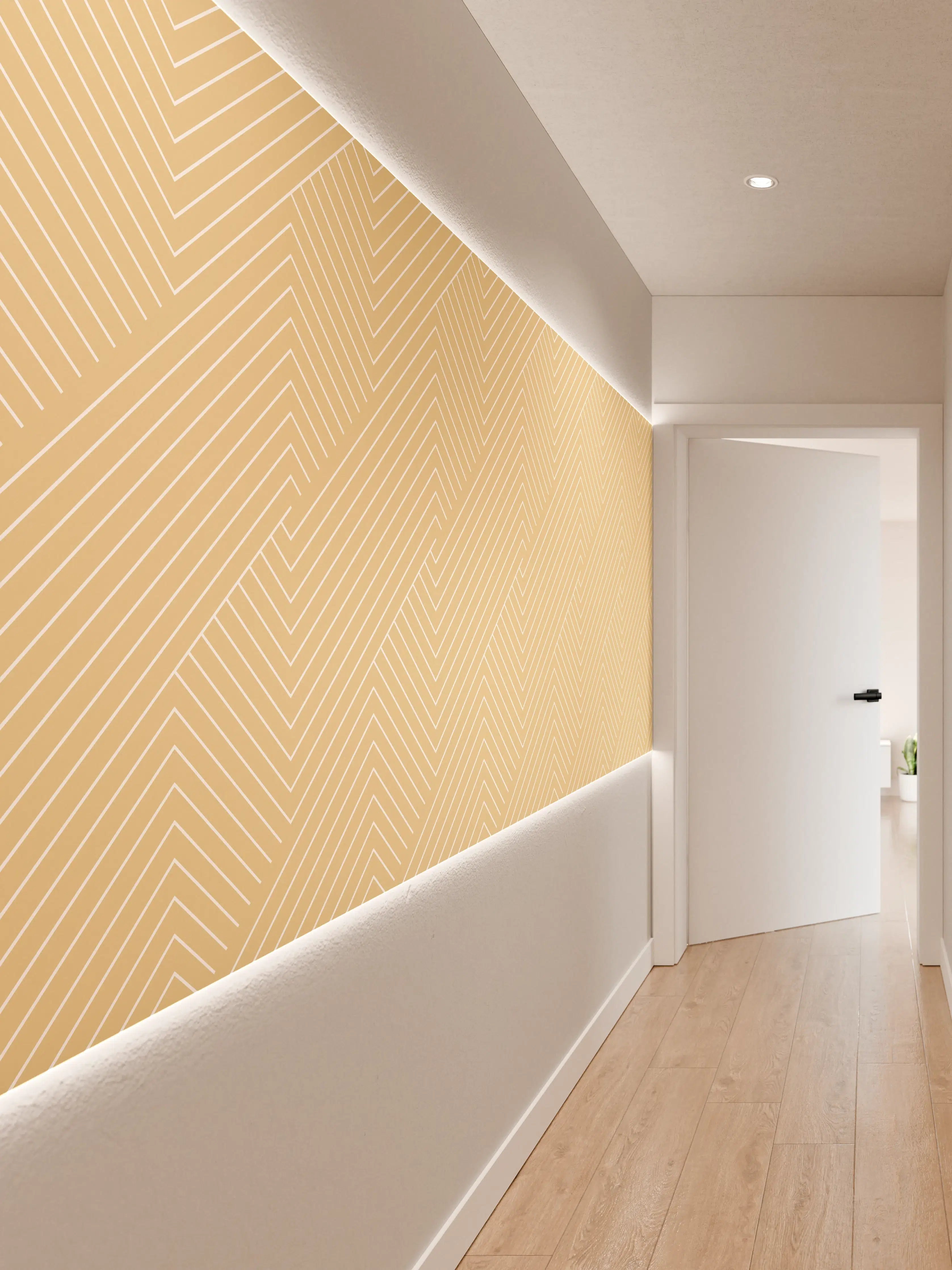 Wandverkleidung Flur - Elegantes Beige Fliesenmuster mit feinen Linien
