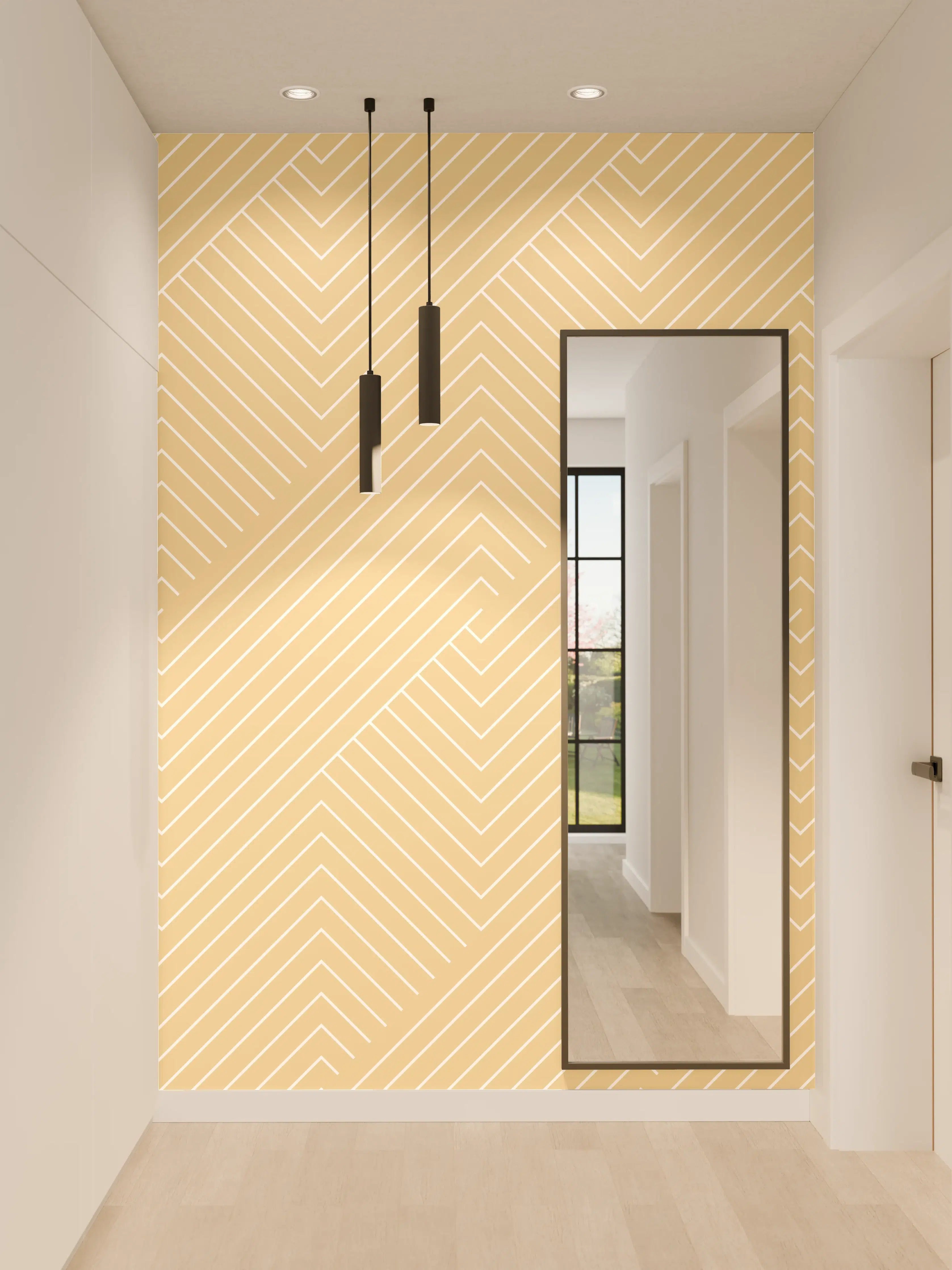 Wandverkleidung Flur - Elegantes Beige Fliesenmuster mit feinen Linien