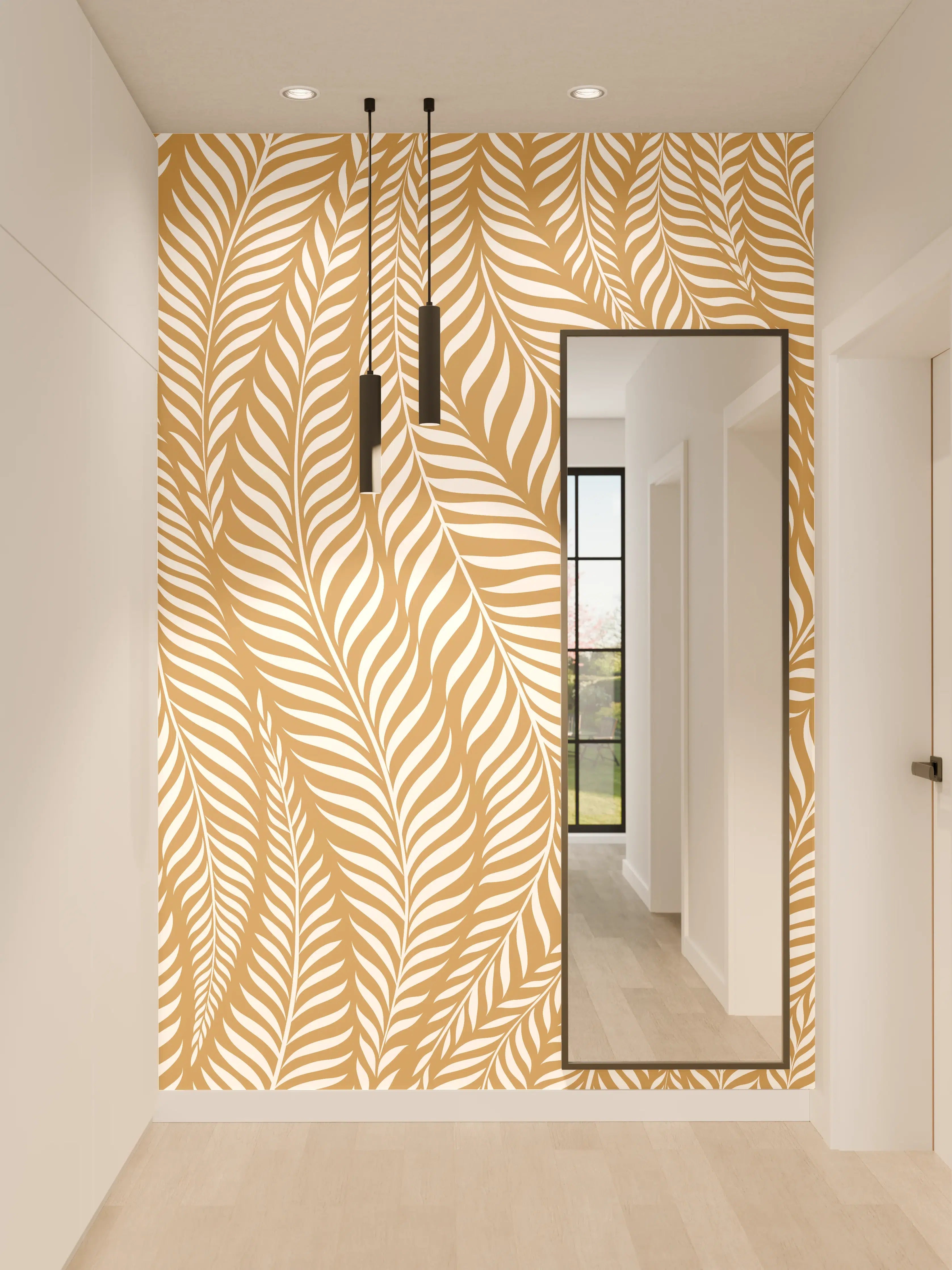 Wandverkleidung Flur - Elegantes Blattmuster in Beige