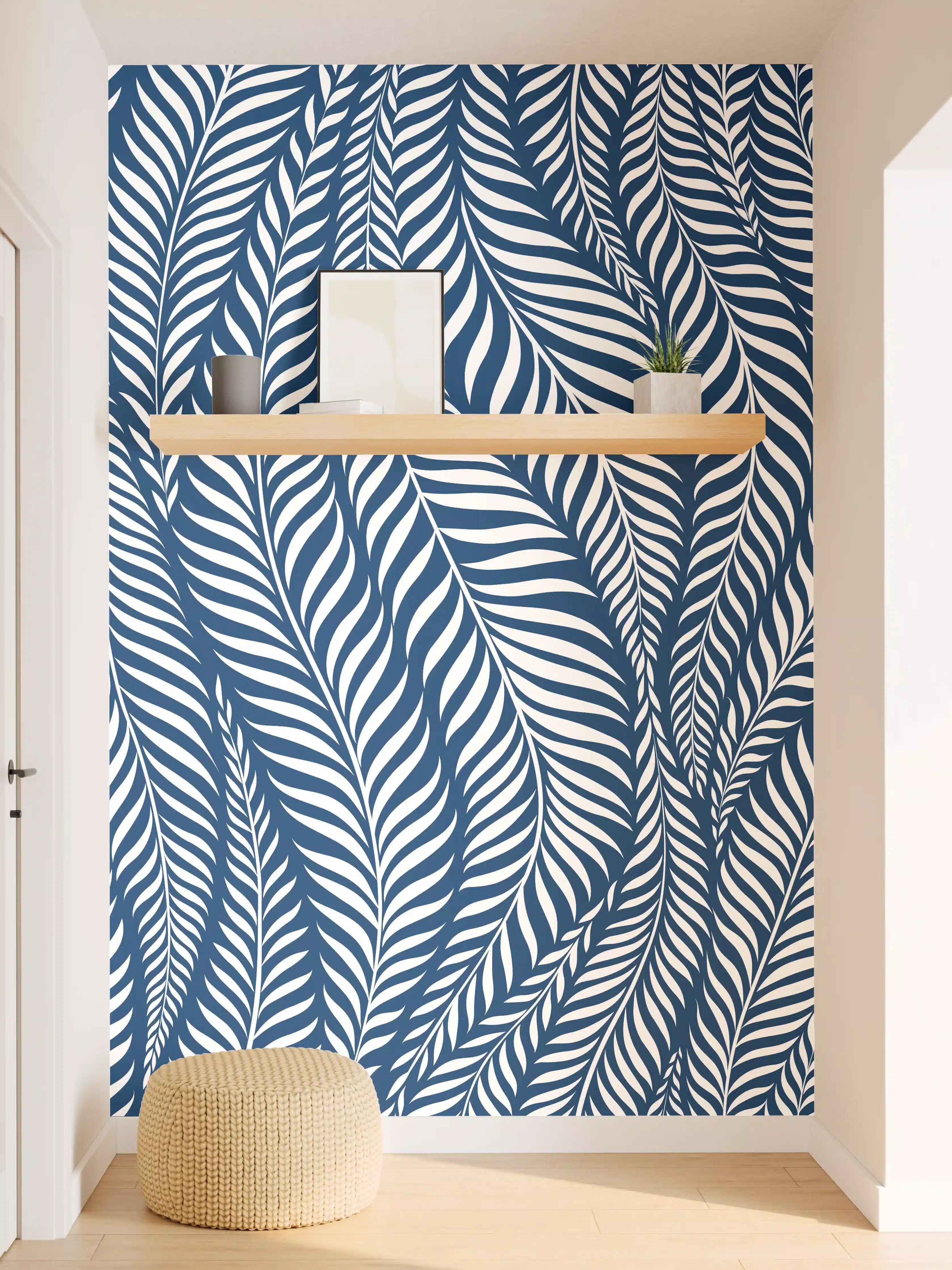 Wandverkleidung Flur - Elegantes Blau Weiß Muster