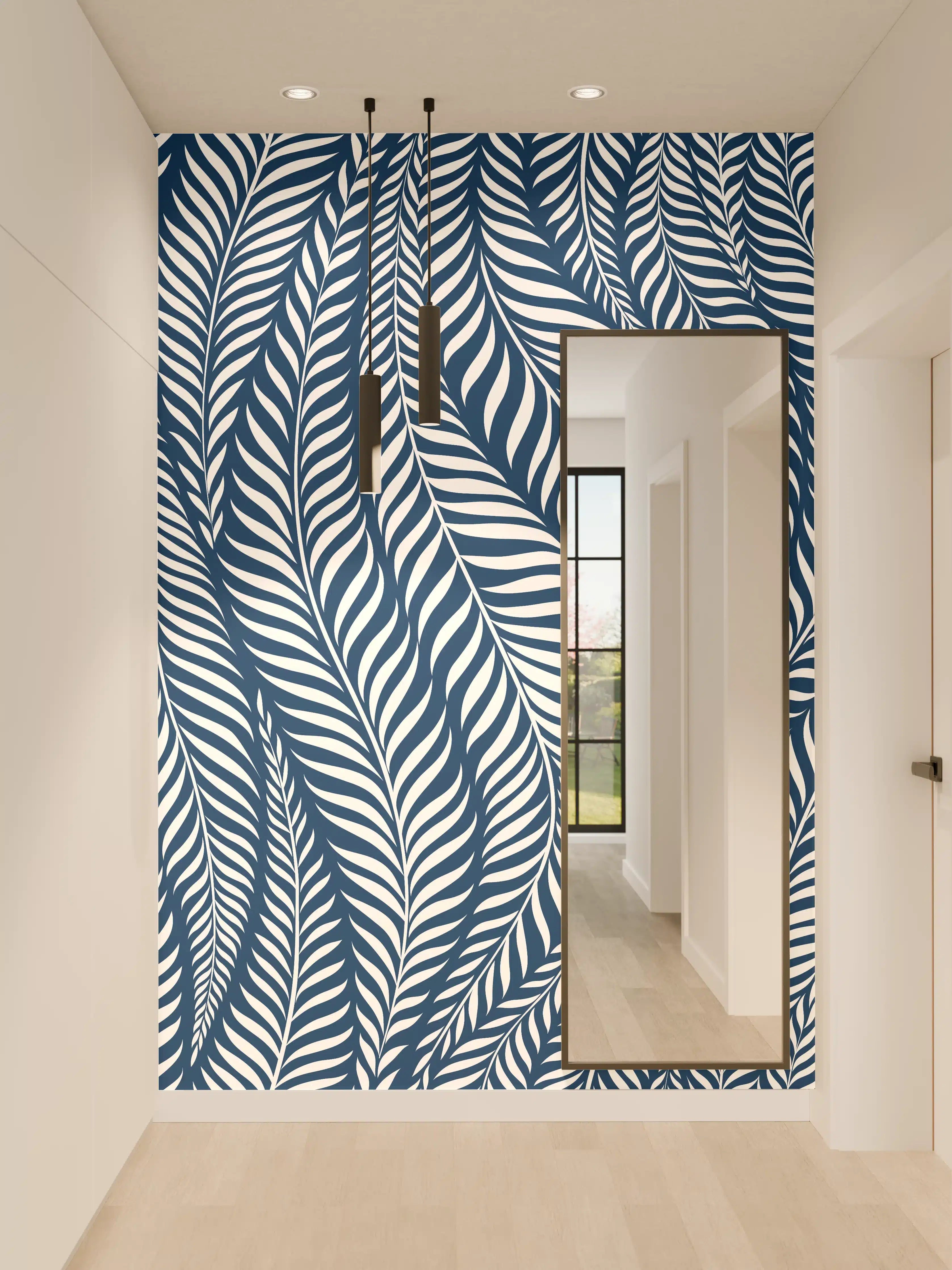Wandverkleidung Flur - Elegantes Blau Weiß Muster