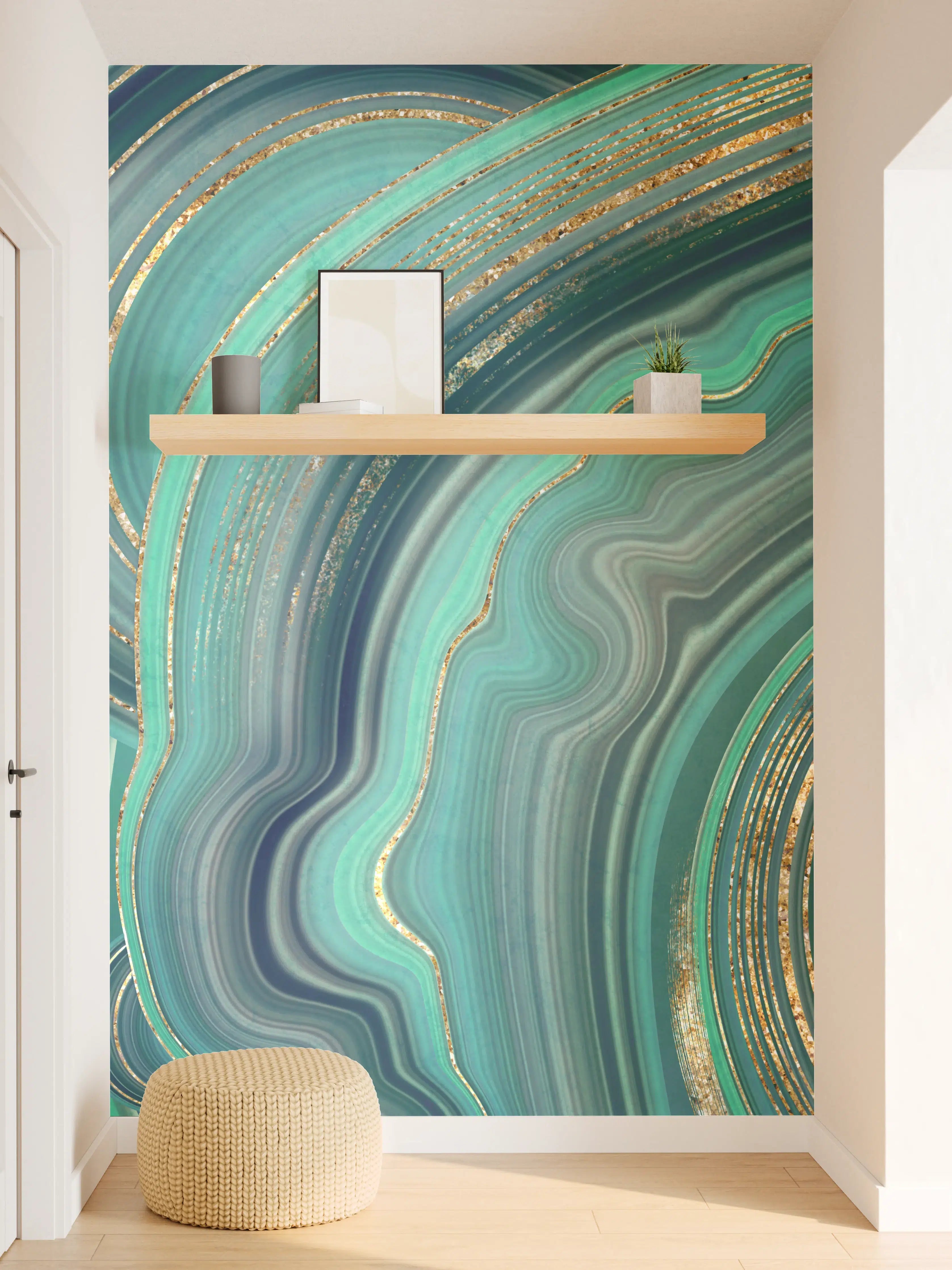 Wandverkleidung Flur - Elegantes Blaugoldenes Muster