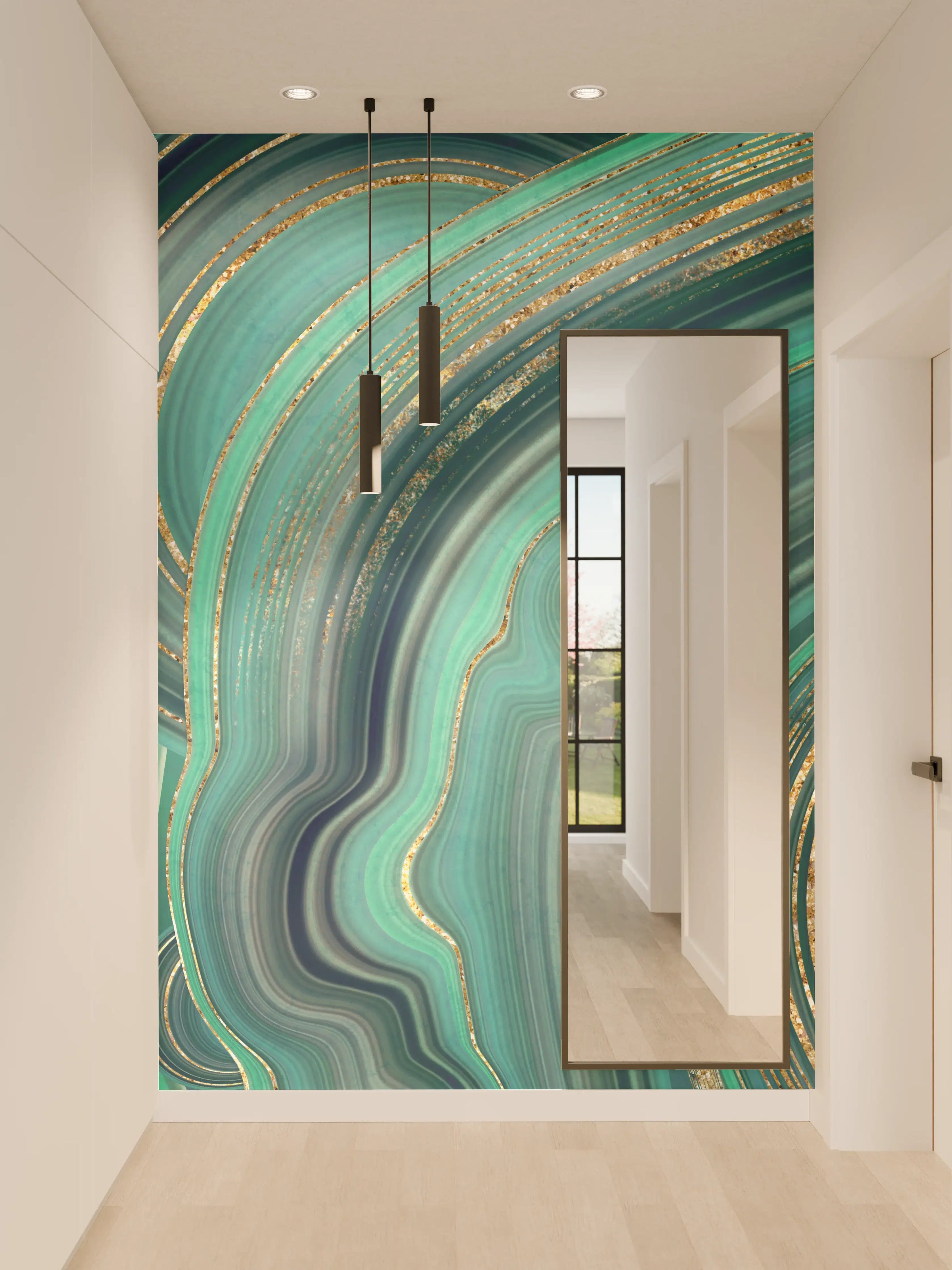 Wandverkleidung Flur - Elegantes Blaugoldenes Muster