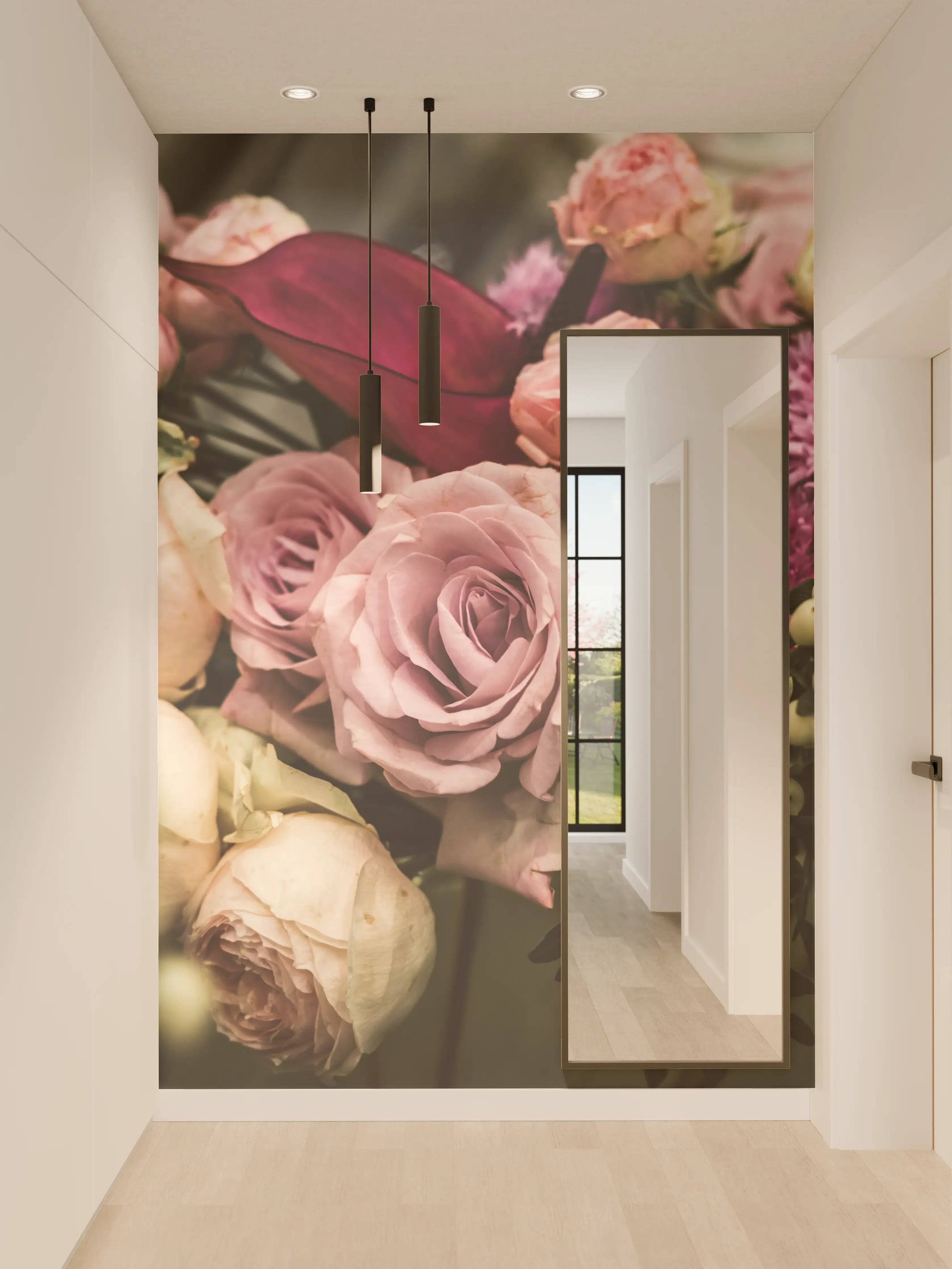 Wandverkleidung Flur - Elegantes Blumenarrangement in Pastellfarben