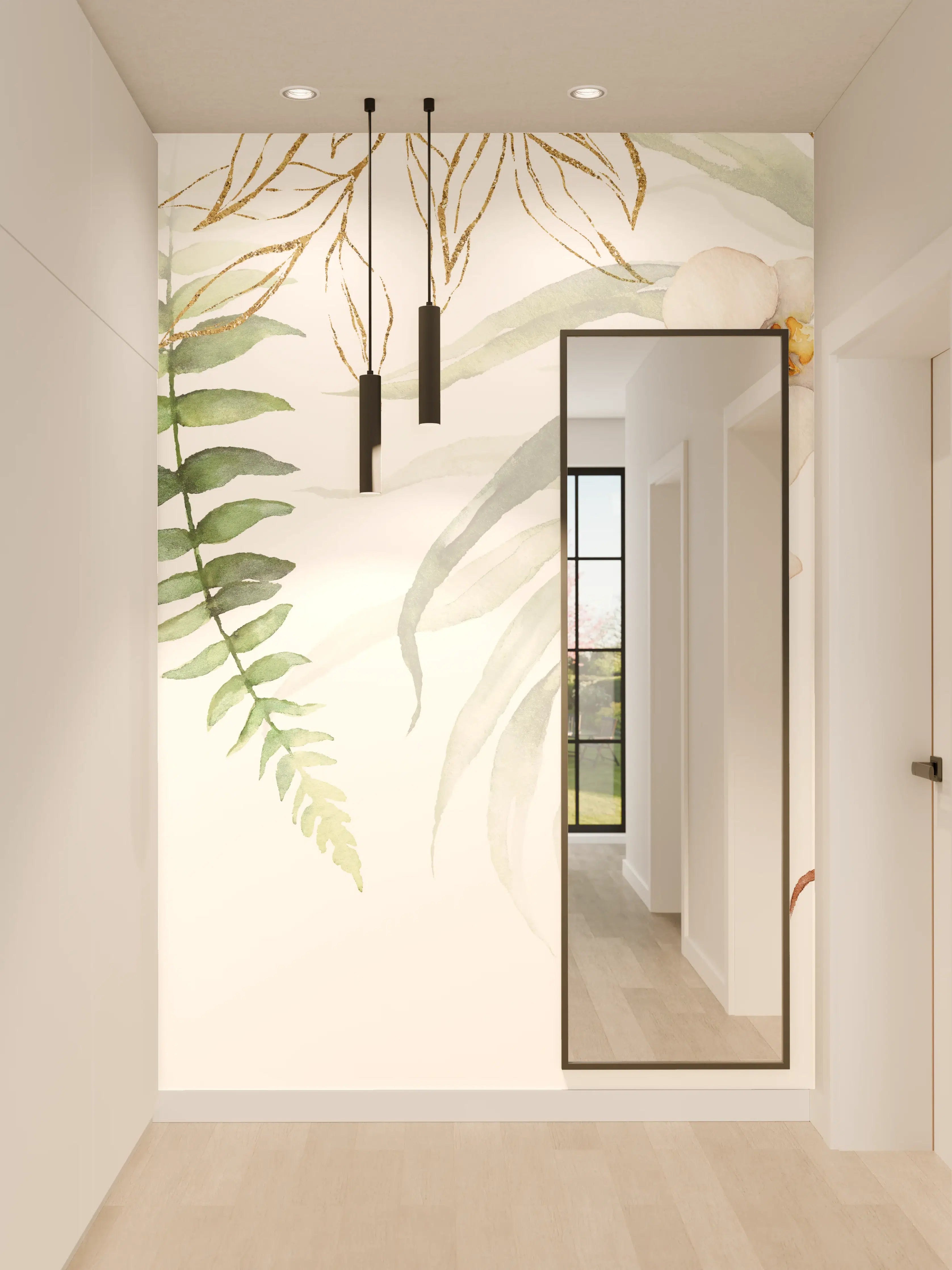 Wandverkleidung Flur - Elegantes Blumenmuster auf hellen Tönen