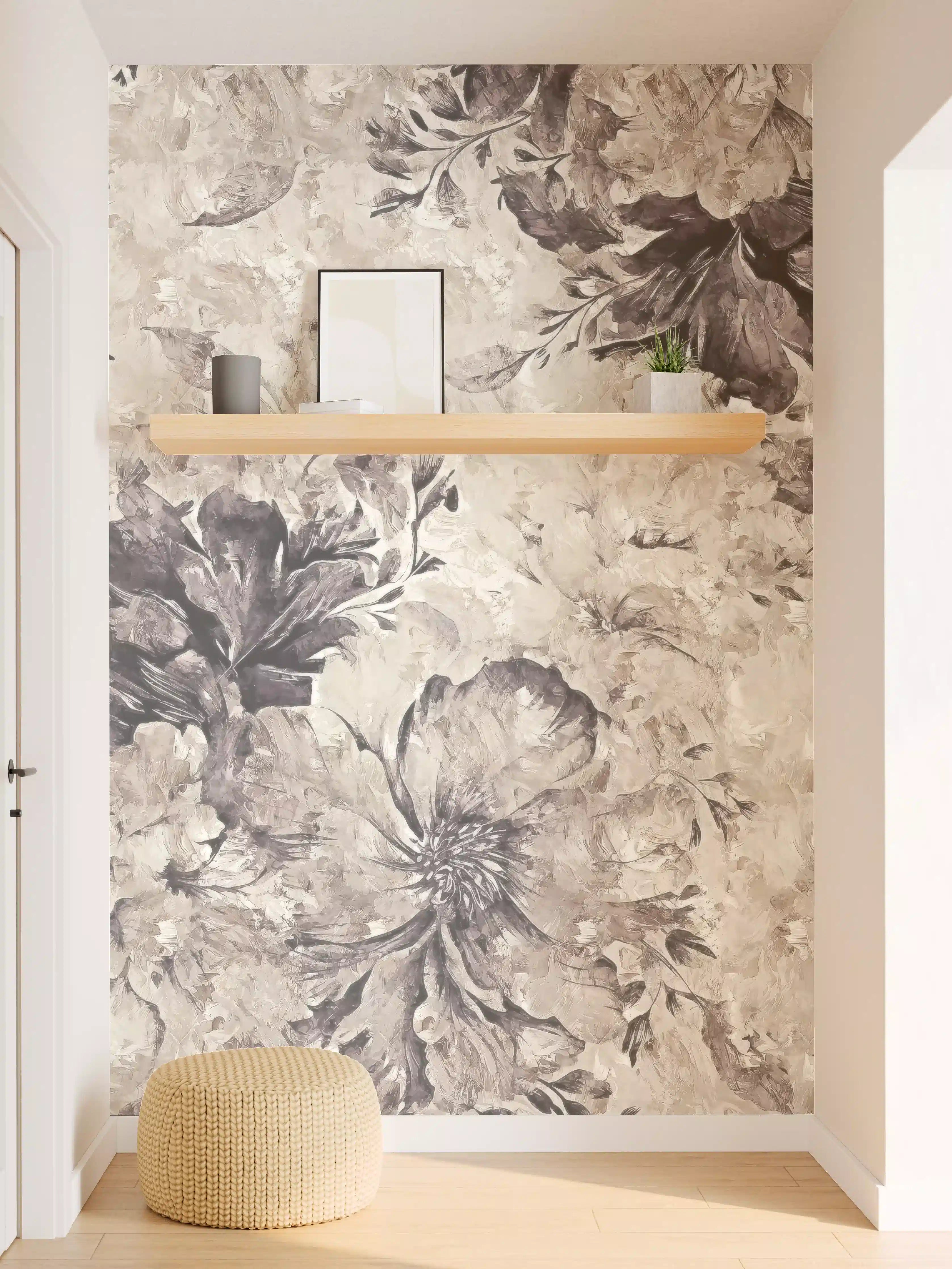 Wandverkleidung Flur - Elegantes Blumenmuster in Neutral-Helld