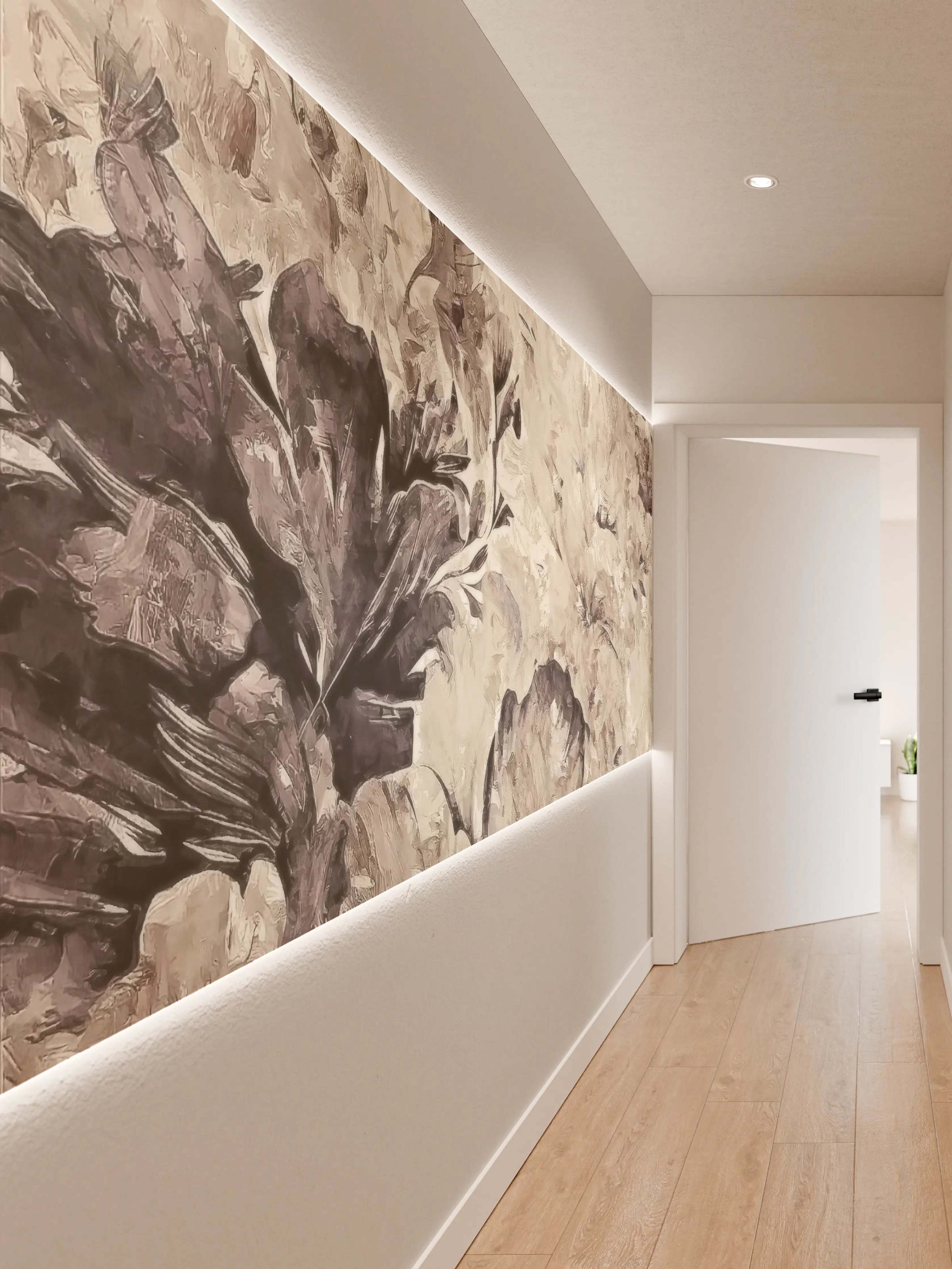 Wandverkleidung Flur - Elegantes Blumenmuster in Neutral-Helld