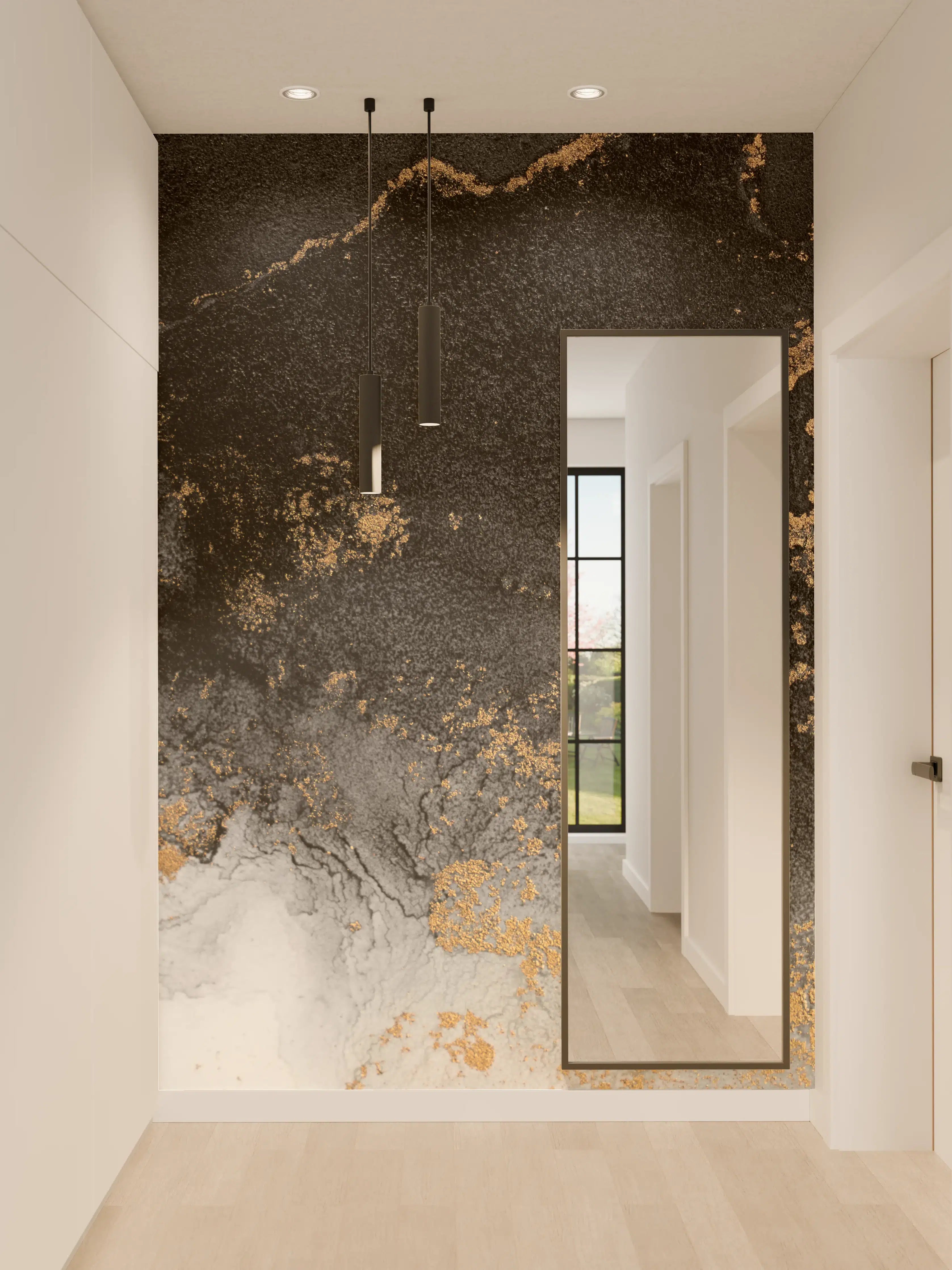 Wandverkleidung Flur - Elegantes Carbon Black Design mit Goldakzenten
