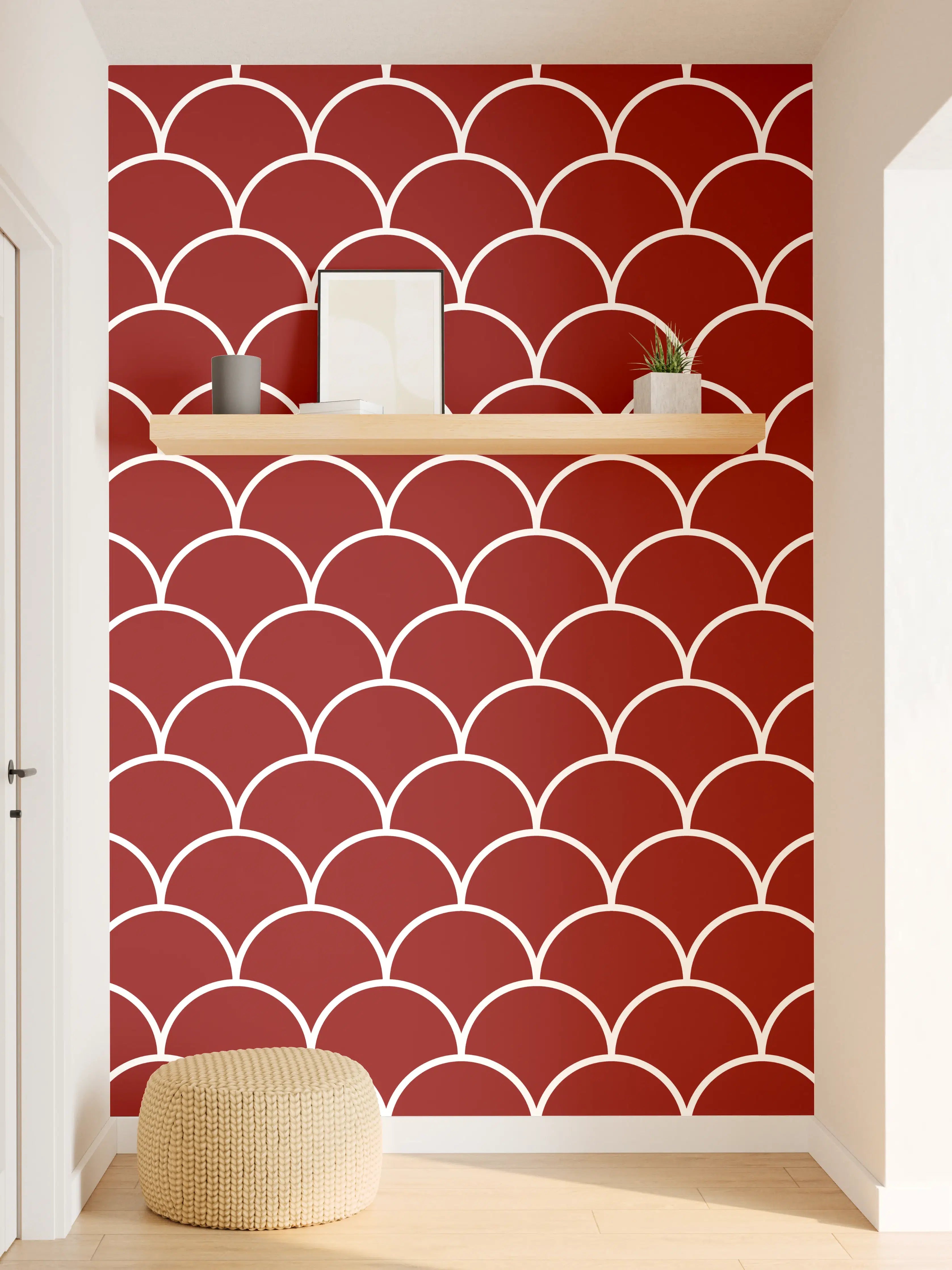 Wandverkleidung Flur - Elegantes Fischschuppen-Muster in Rot