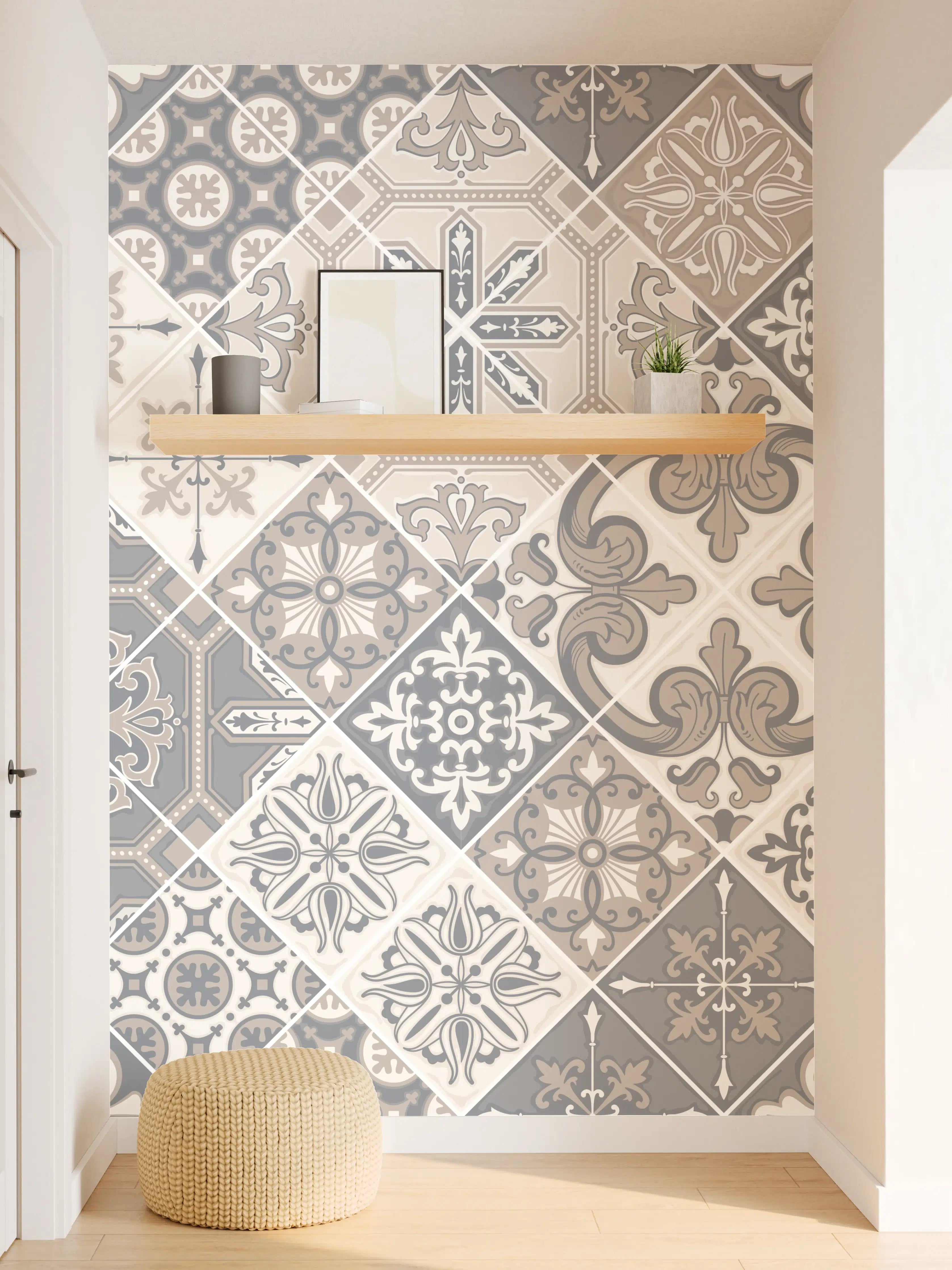 Wandverkleidung Flur - Elegantes Grau-Weiß Mosaikmuster