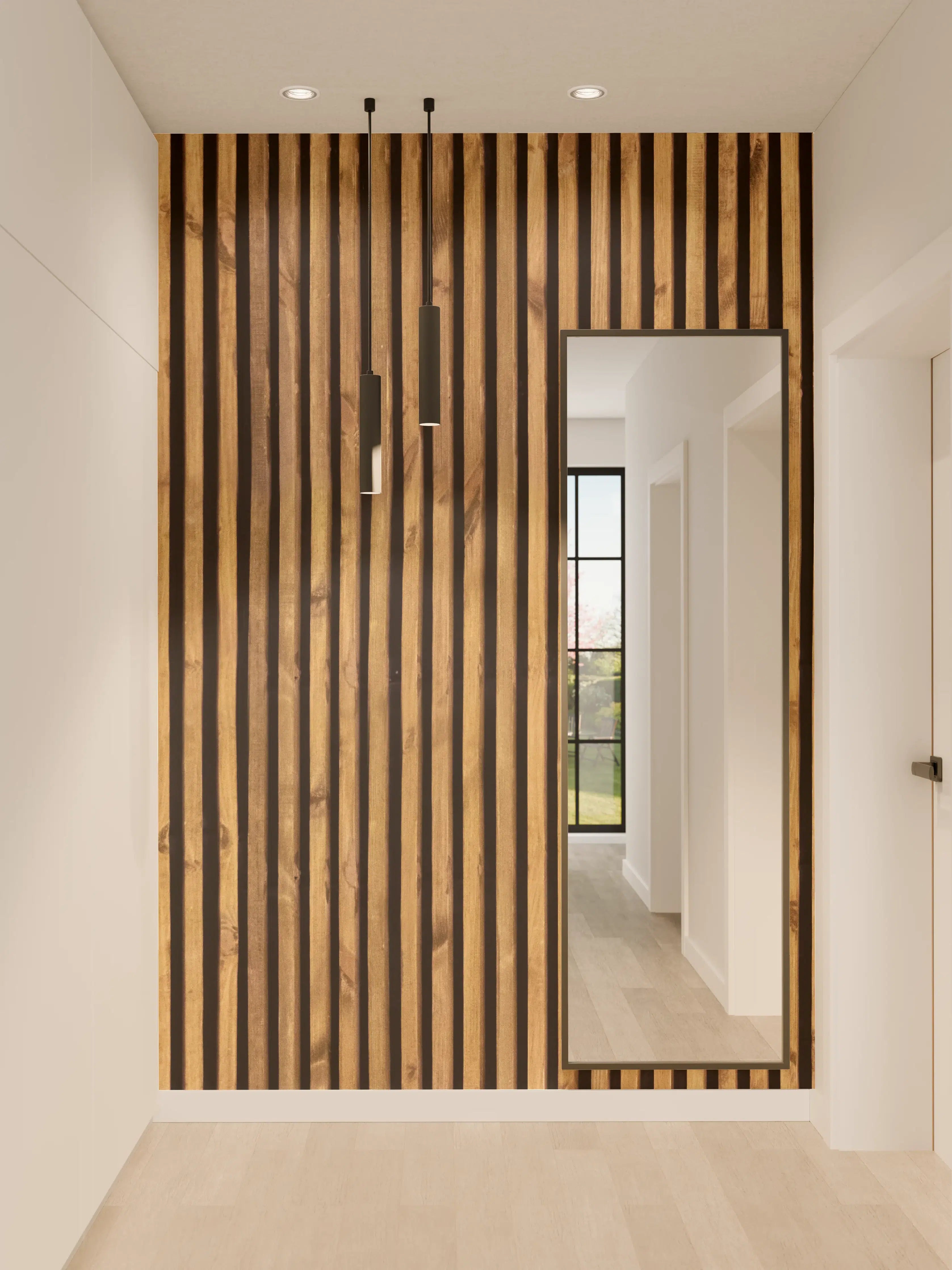 Wandverkleidung Flur - Elegantes Holzdekor mit schwarzen Streifen