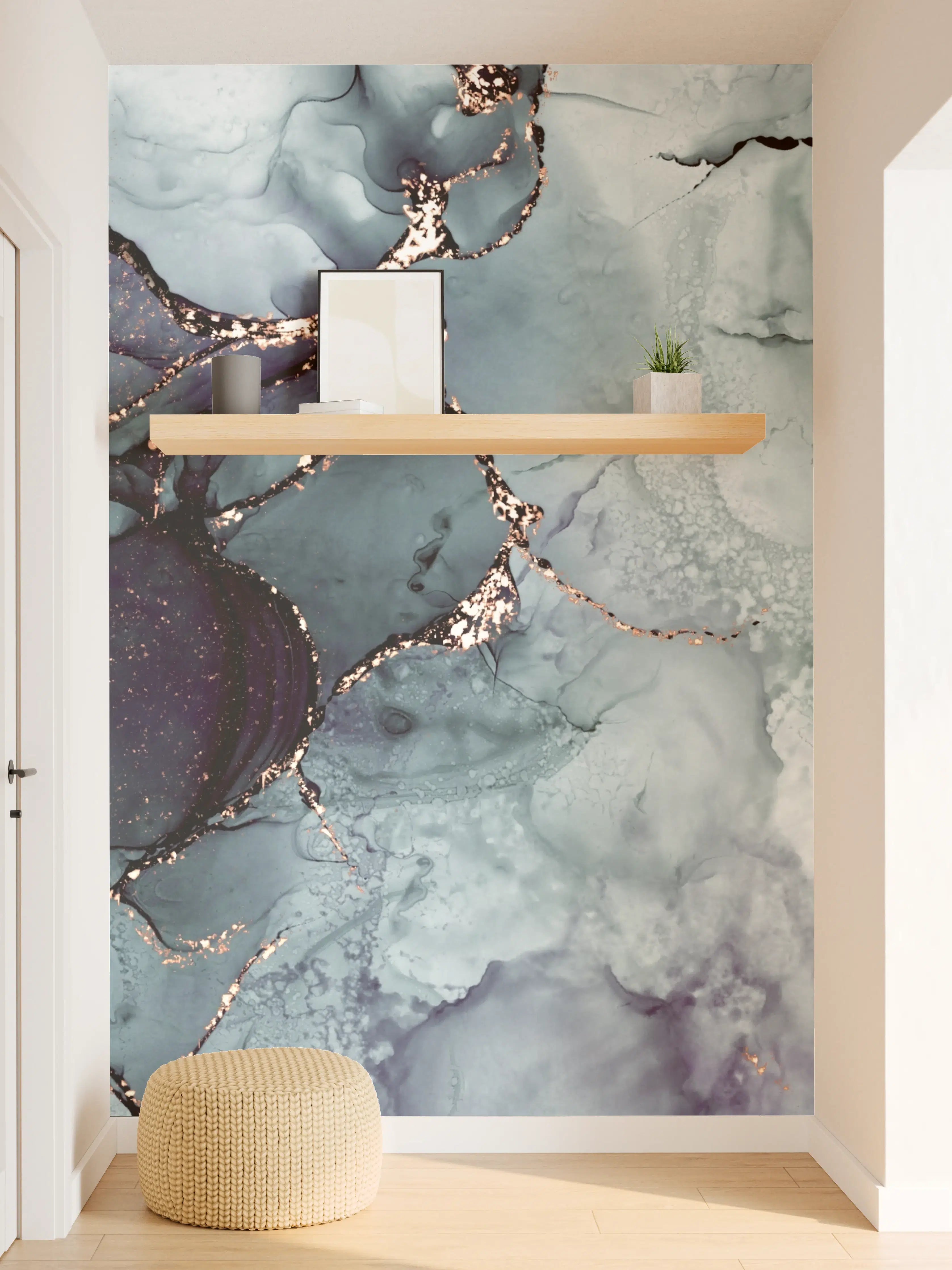 Wandverkleidung Flur - Elegantes Marmor-Design in Blau und Grau