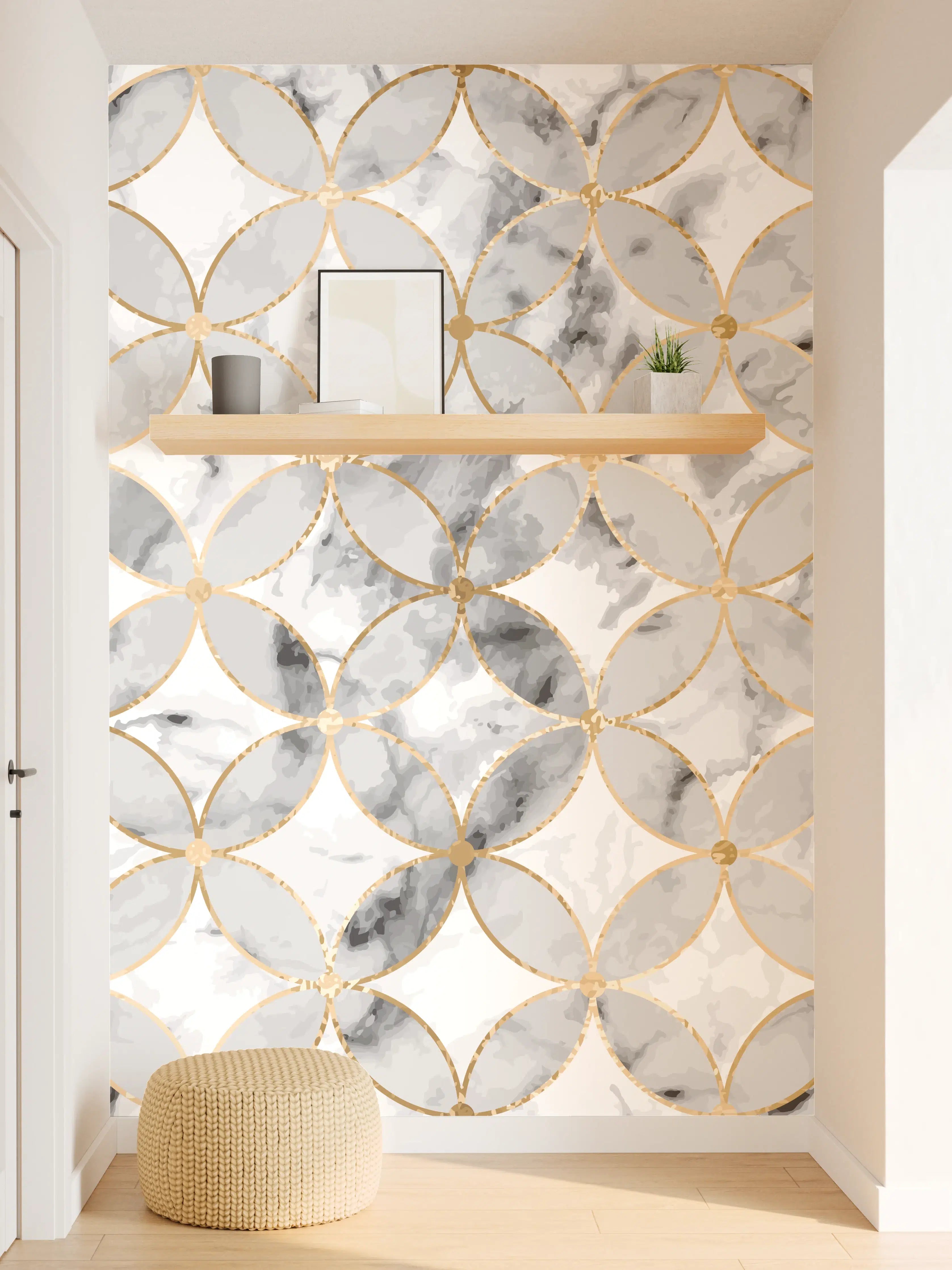 Wandverkleidung Flur - Elegantes Marmor-Design mit Goldmustern