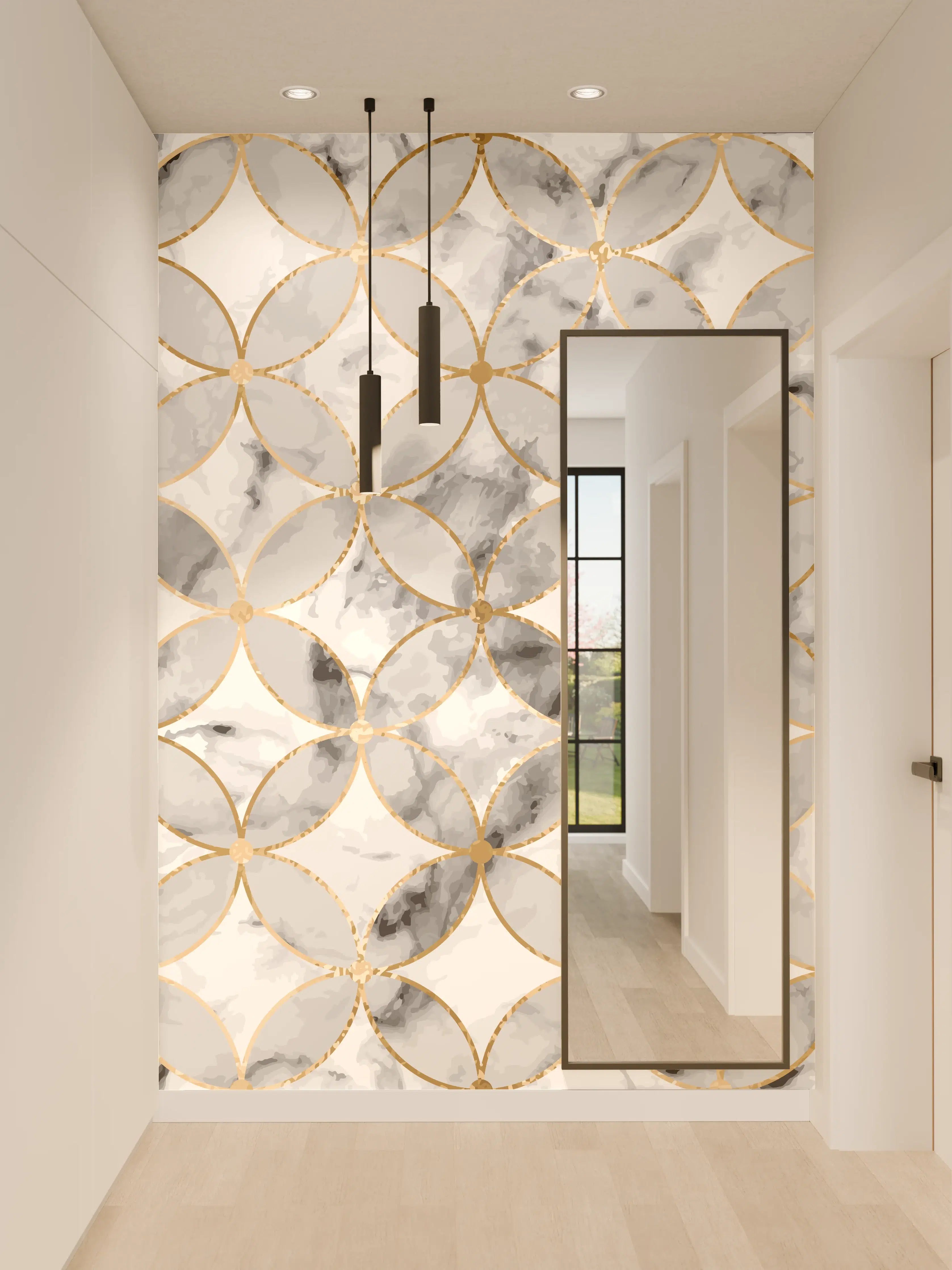 Wandverkleidung Flur - Elegantes Marmor-Design mit Goldmustern