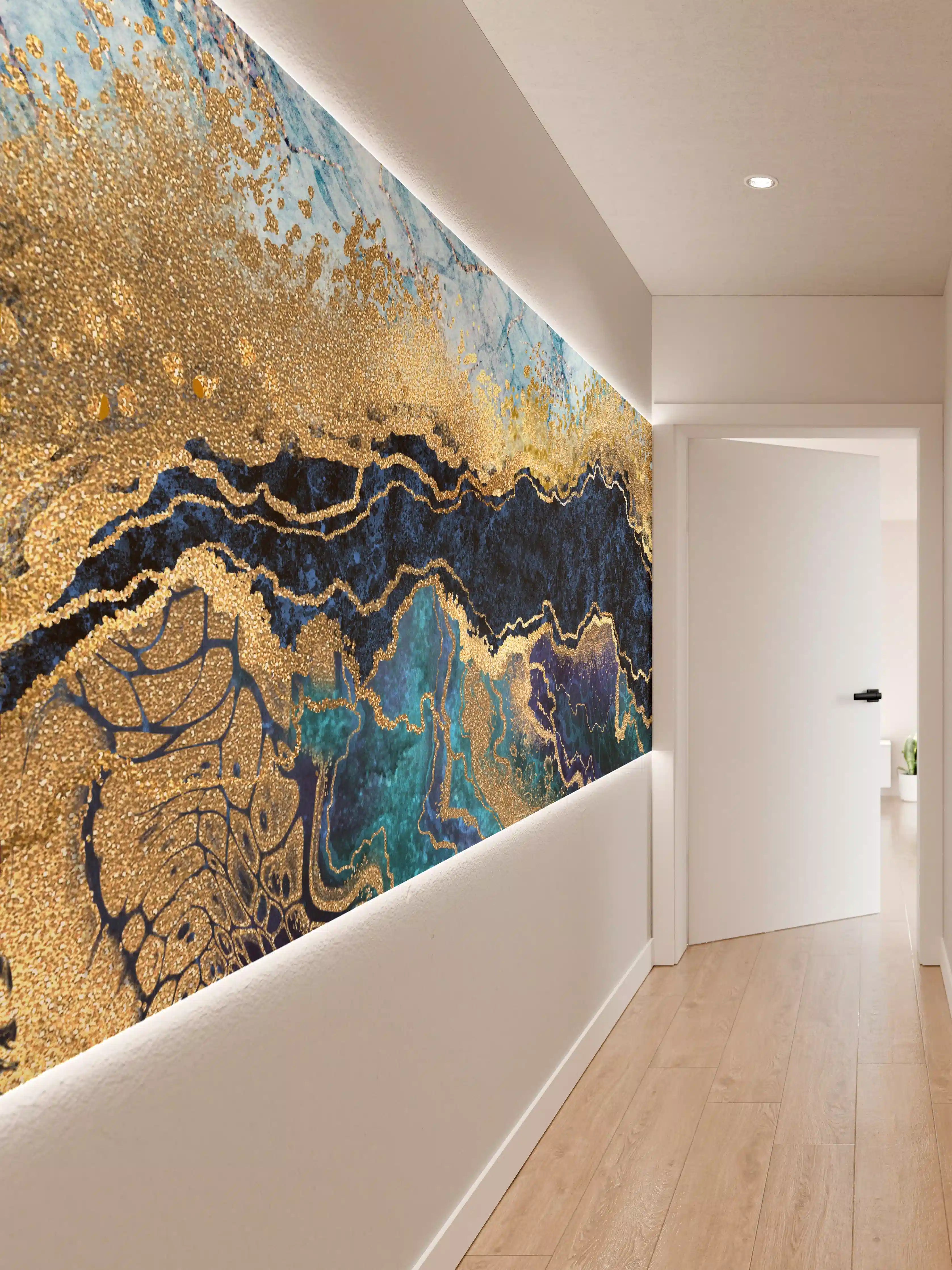 Wandverkleidung Flur - Elegantes Marmor-Design with Gold Accents