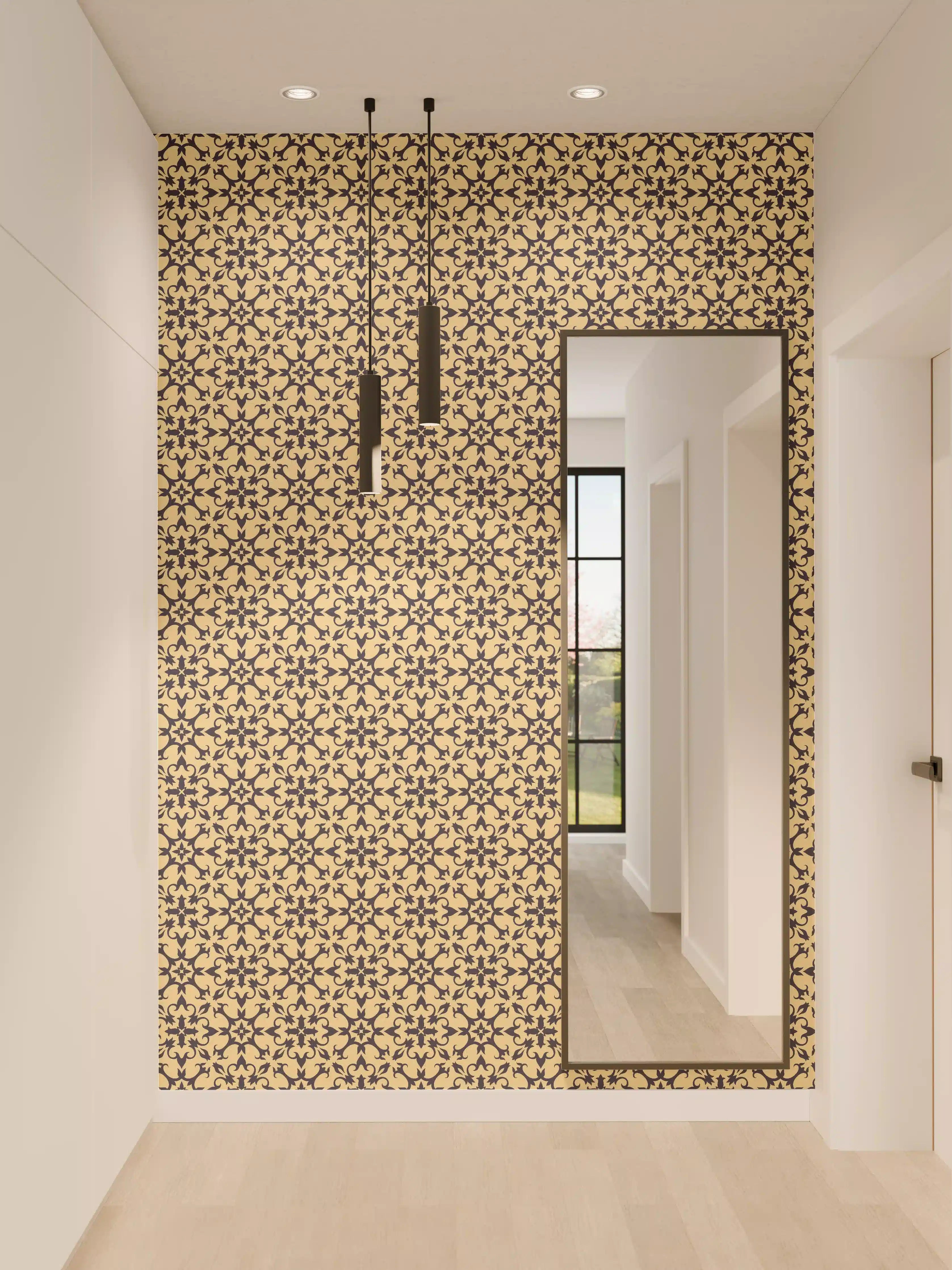Wandverkleidung Flur - Elegantes Muster in Schwarz-Gold