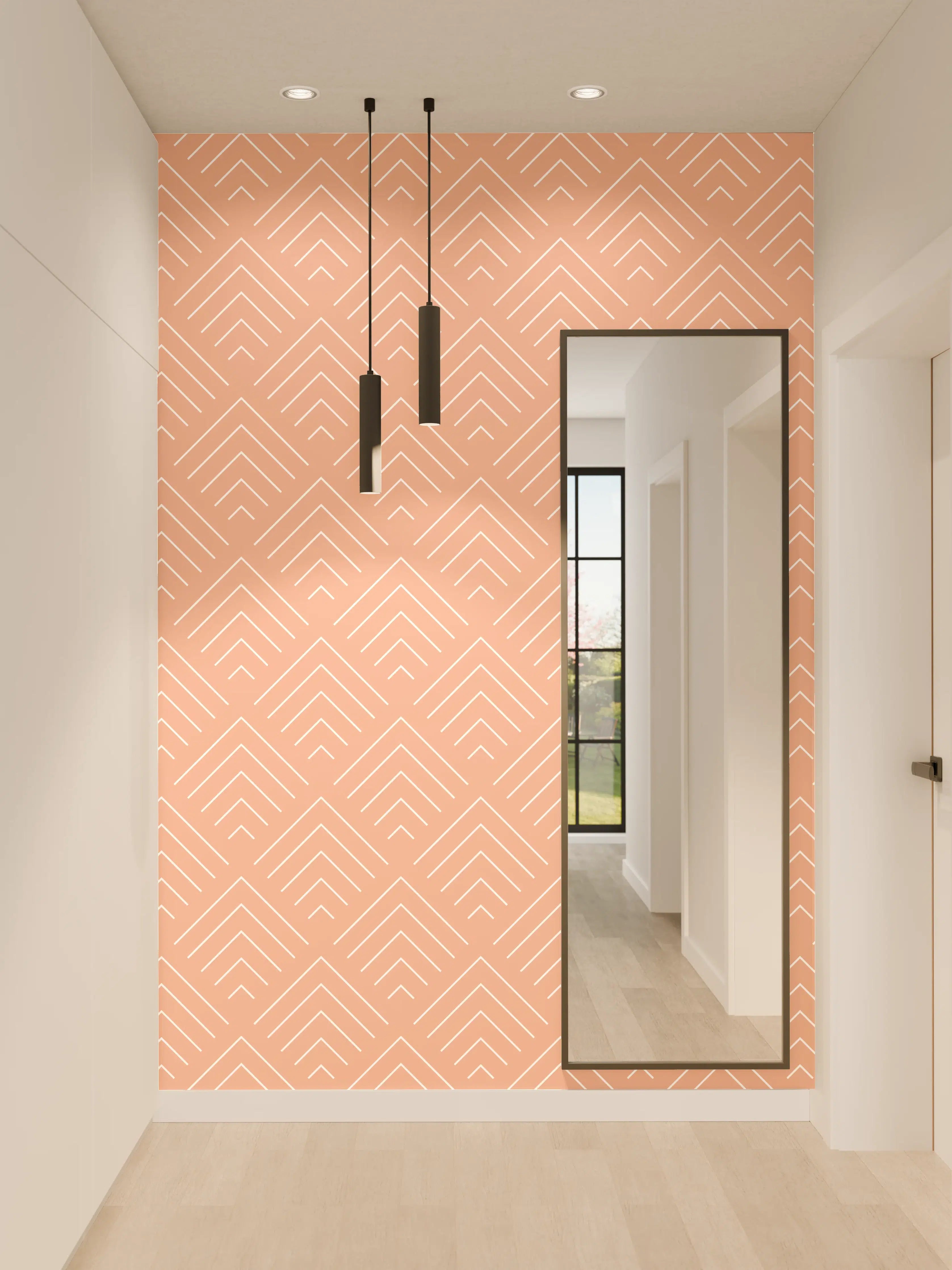 Wandverkleidung Flur - Elegantes Muster in sanften Peach-Tönen