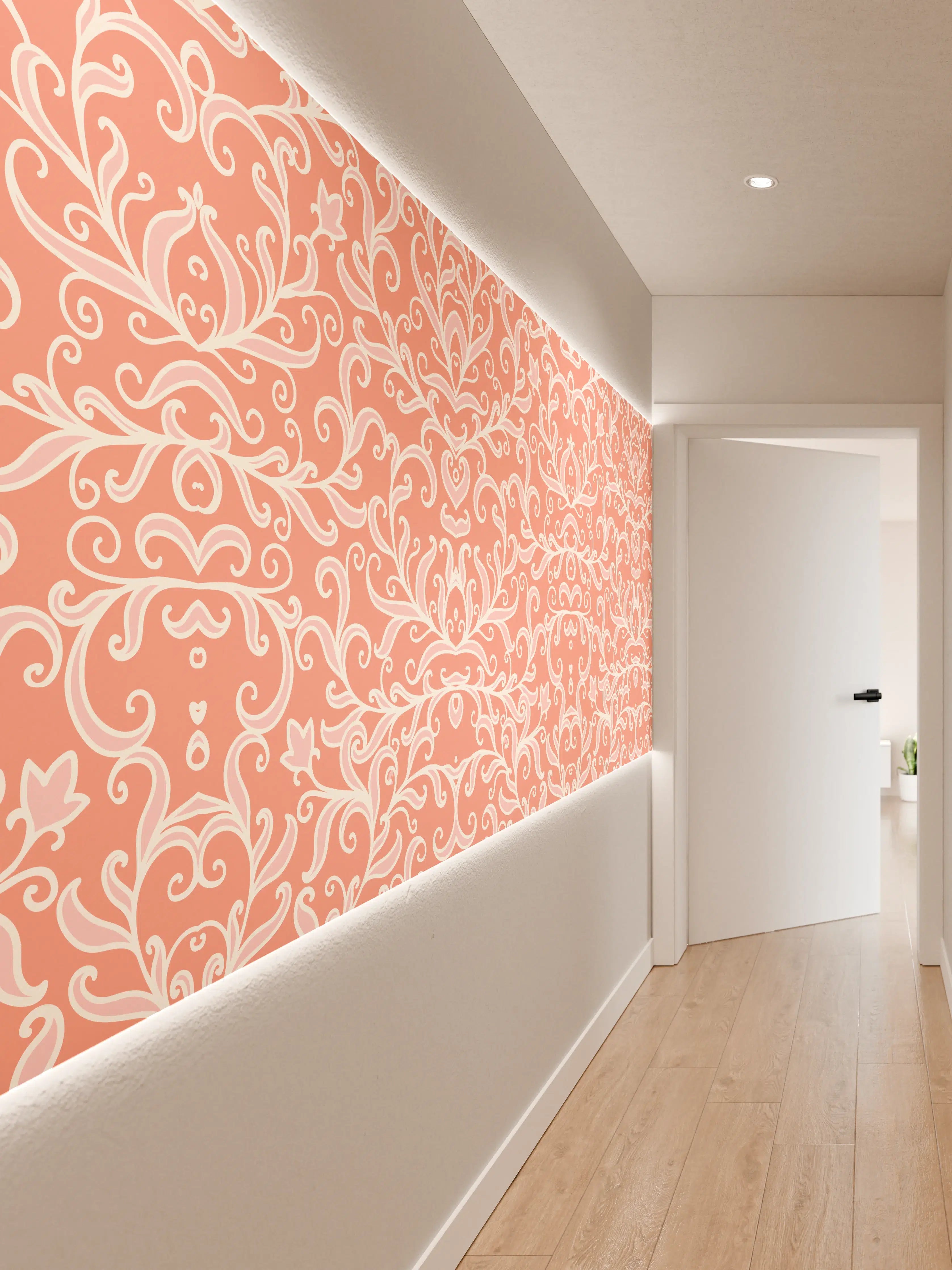 Wandverkleidung Flur - Elegantes Ornamentmuster in Pastell