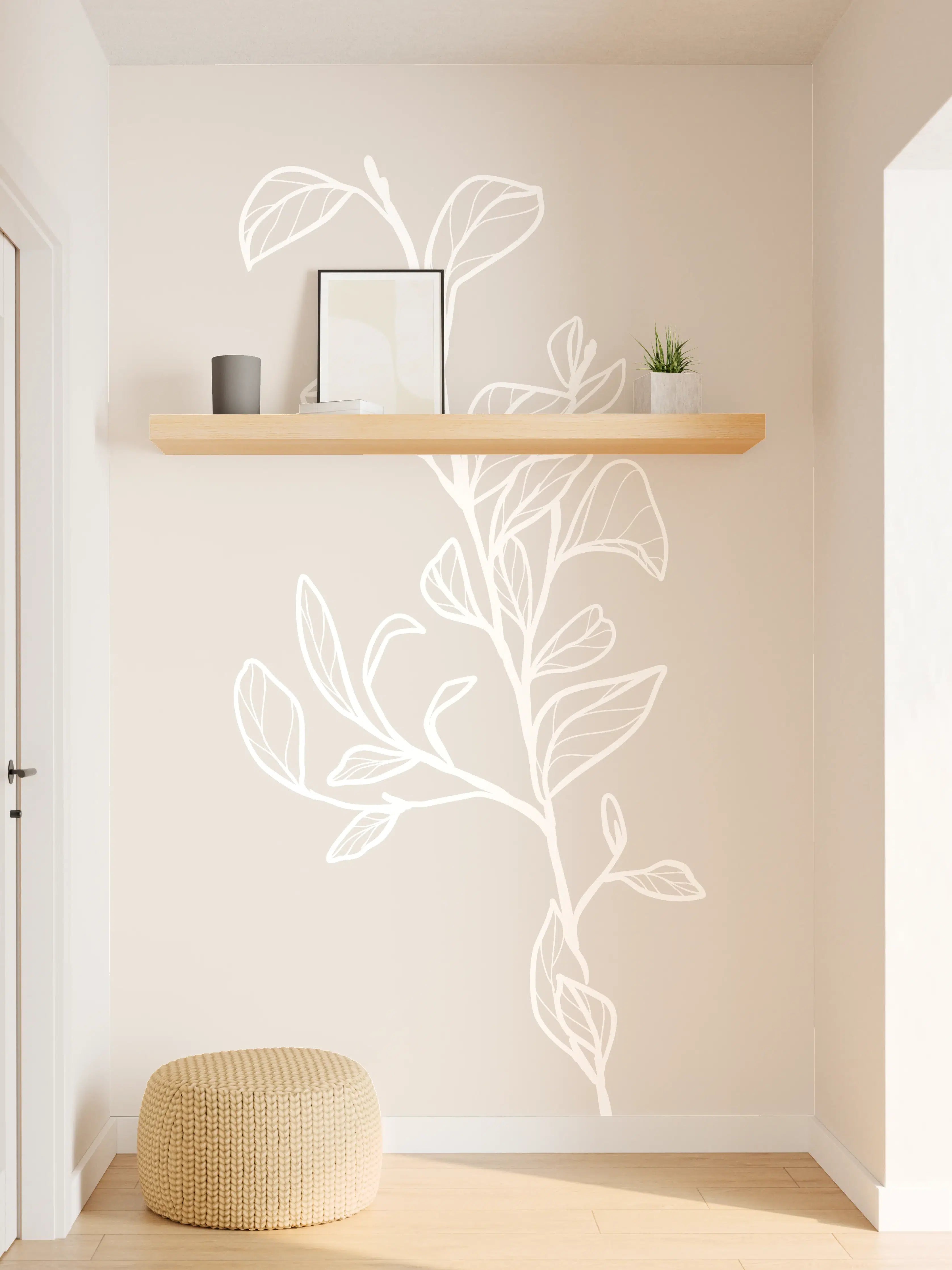 Wandverkleidung Flur - Elegantes Pflanzenmotiv mit neutralem Hintergrund