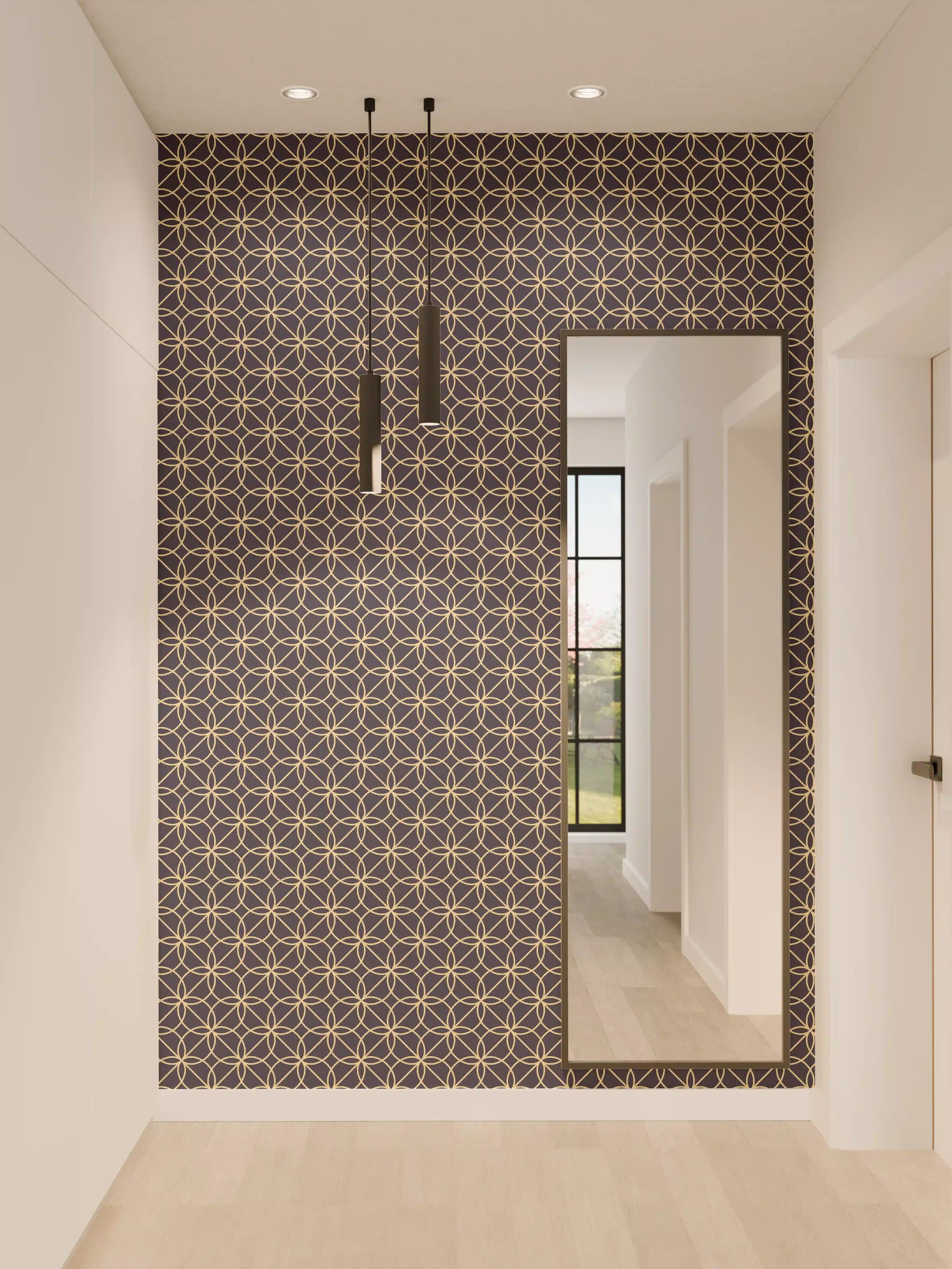 Wandverkleidung Flur - Elegantes Wabenmuster in Dunkelblau und Gold