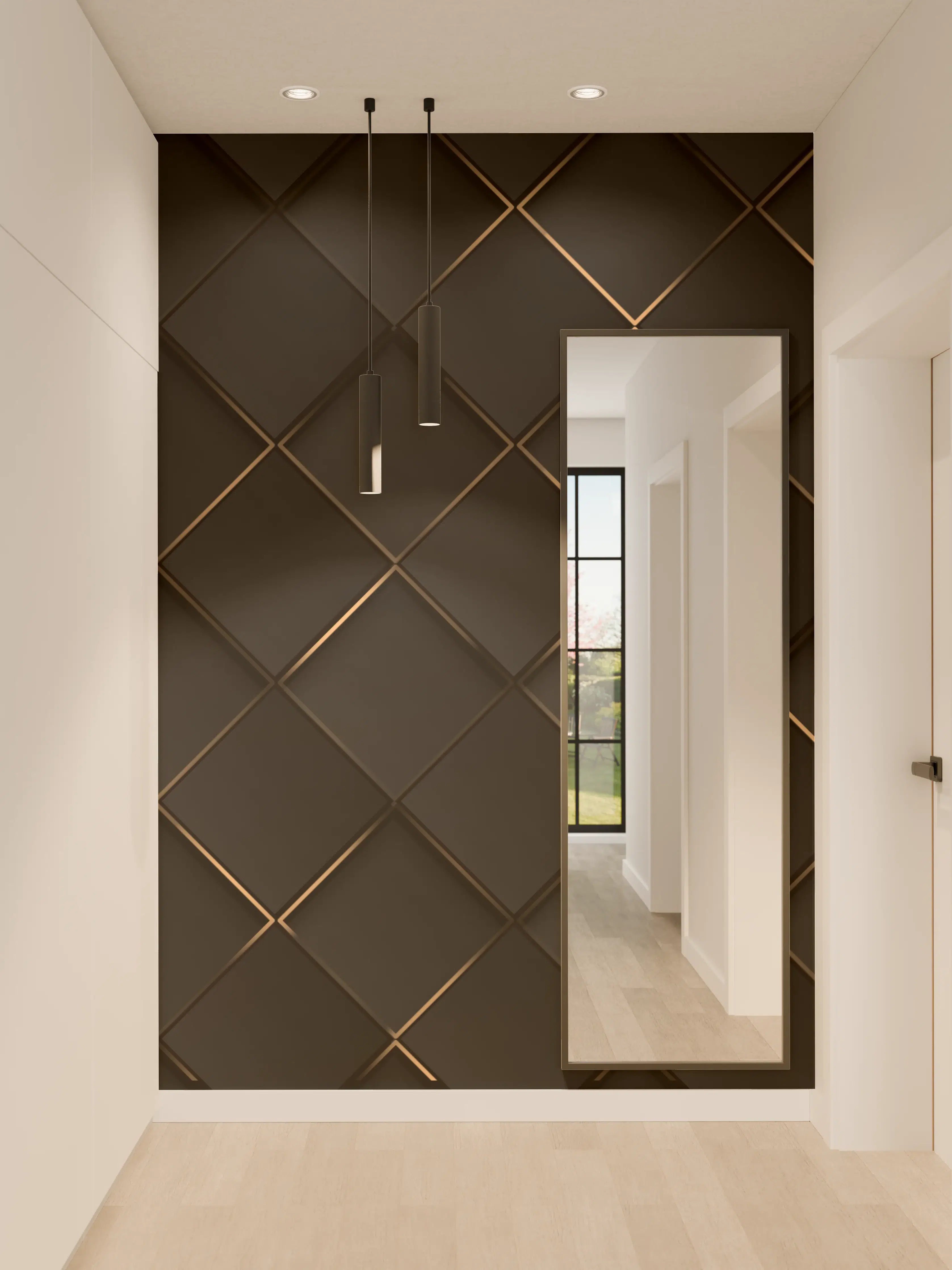 Wandverkleidung Flur - Elegantes dunkles Leder-Design mit Metallic-Akzenten