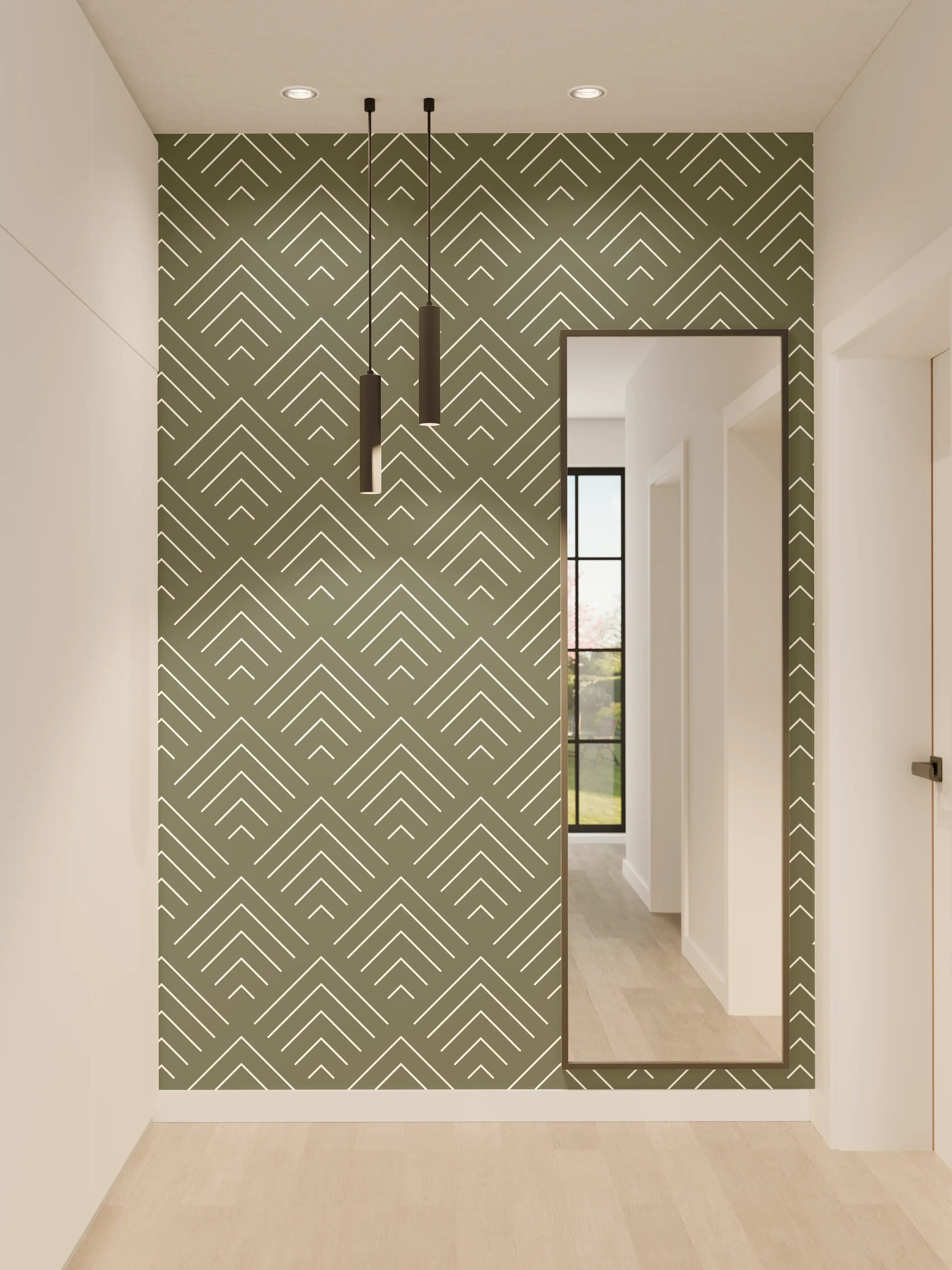 Wandverkleidung Flur - Elegantes geometrisches Mustermotiv in satten Grüntönen