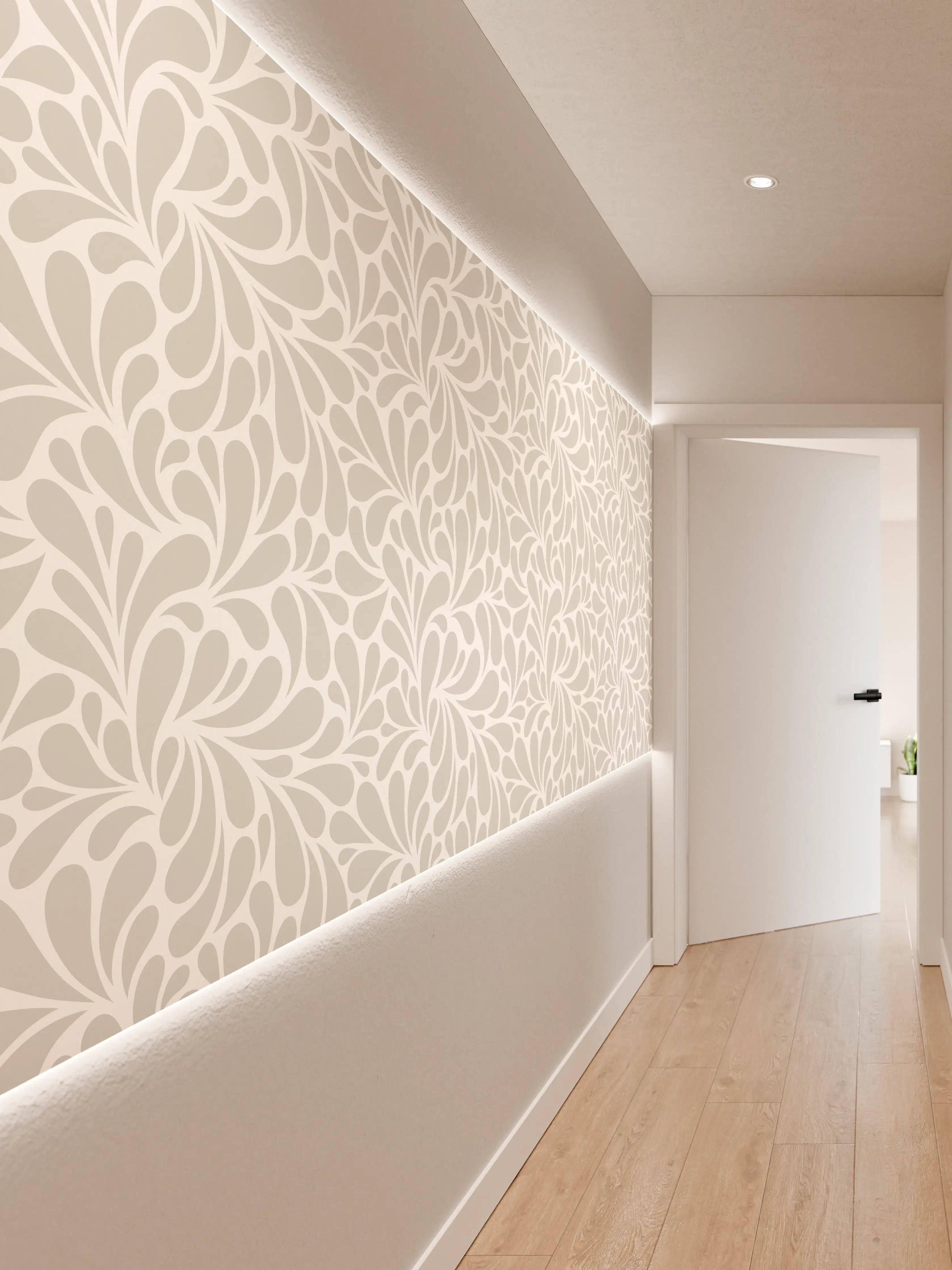 Wandverkleidung Flur - Elegantes helles Muster mit floralen Elementen