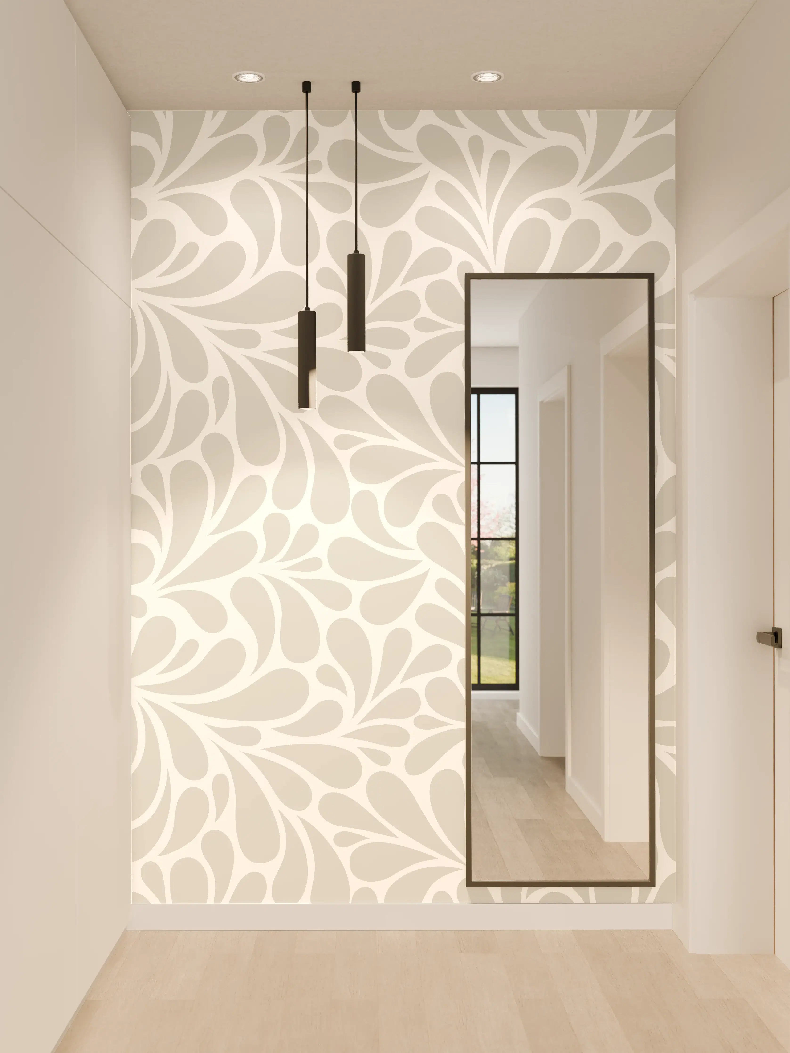 Wandverkleidung Flur - Elegantes helles Muster mit floralen Elementen