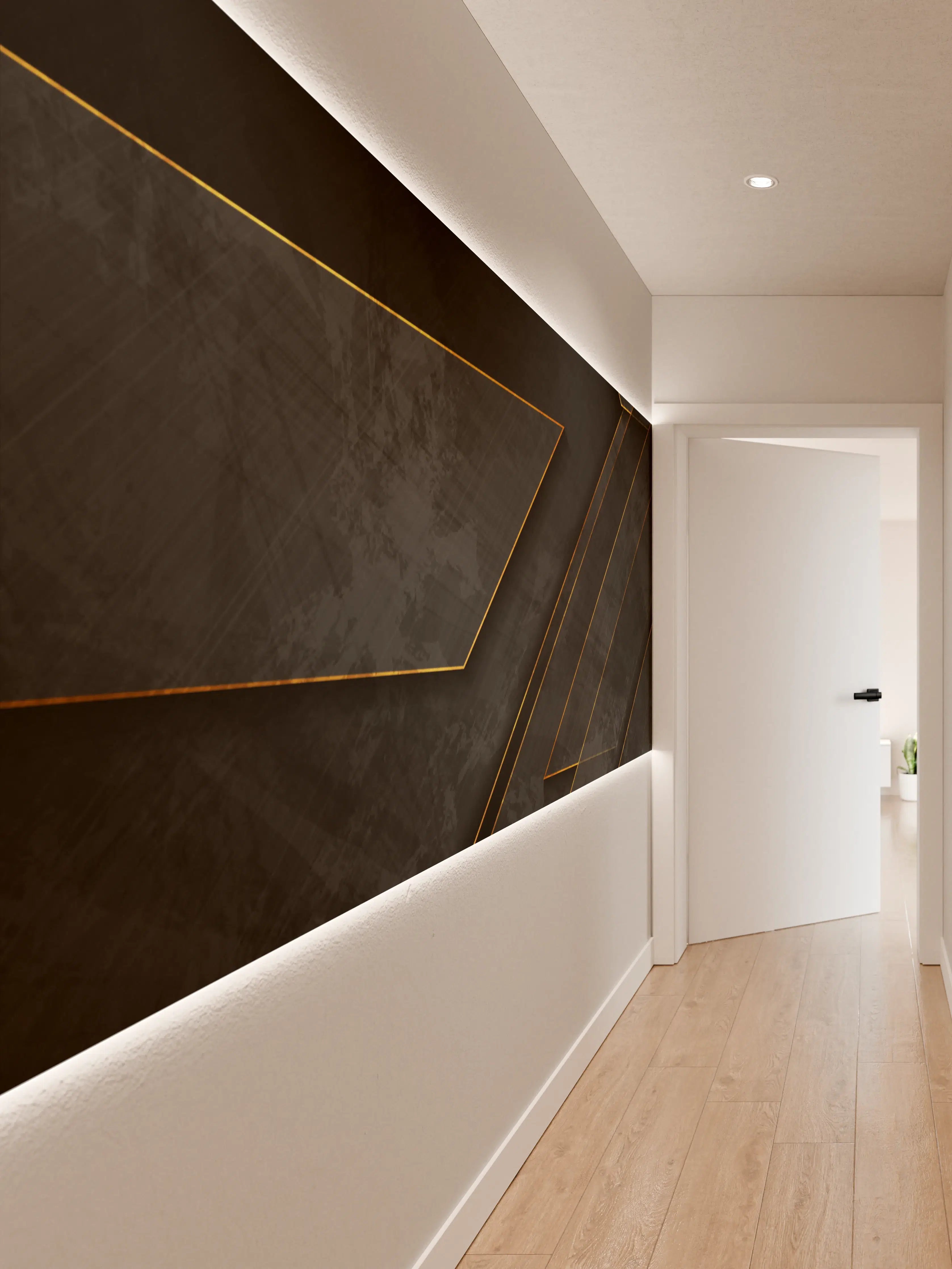 Wandverkleidung Flur - Elegantes schwarzes Design mit goldenen Akzenten
