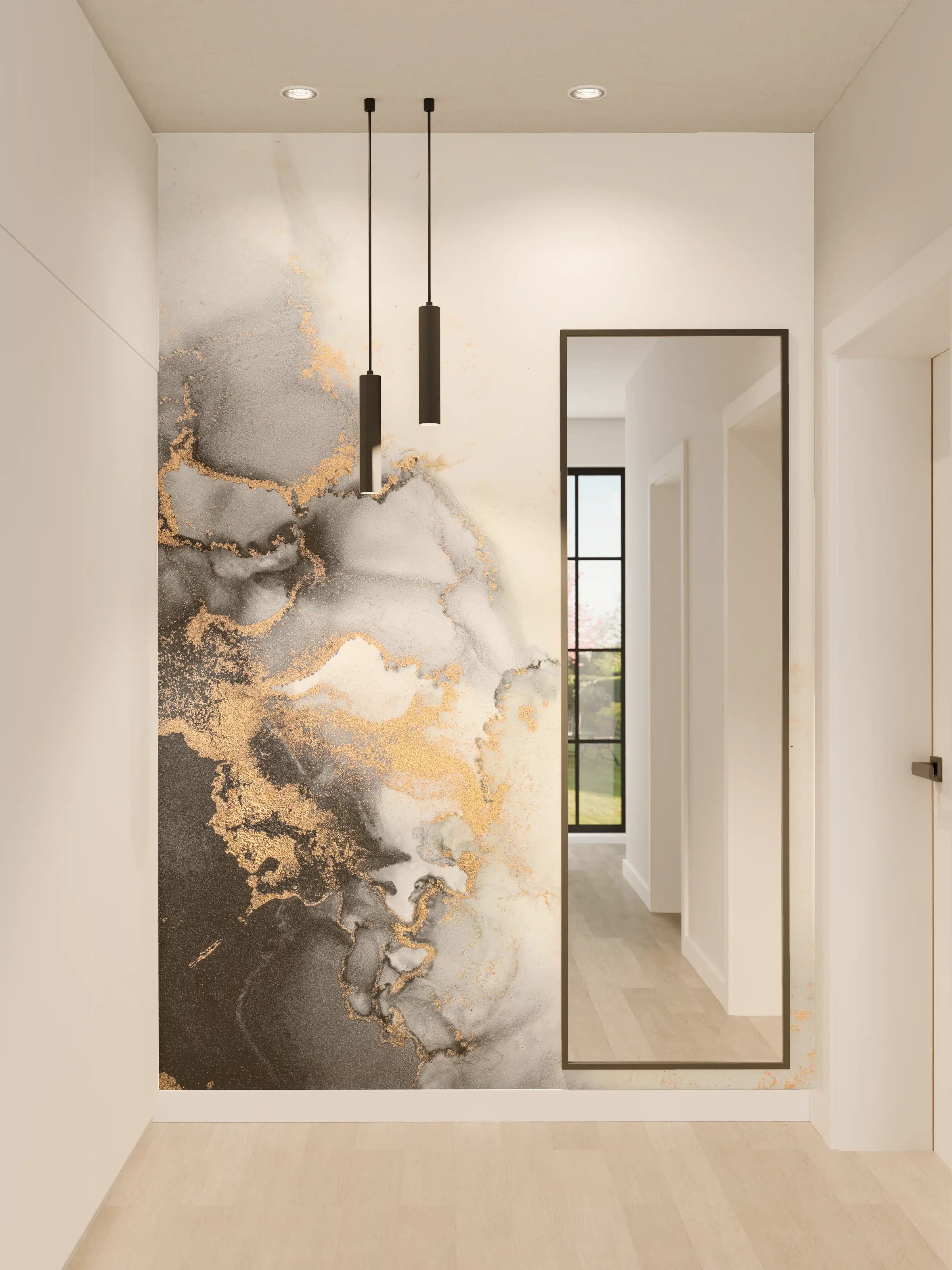 Wandverkleidung Flur - Elegantes schwarzes und goldfarbenes Marmor-Design