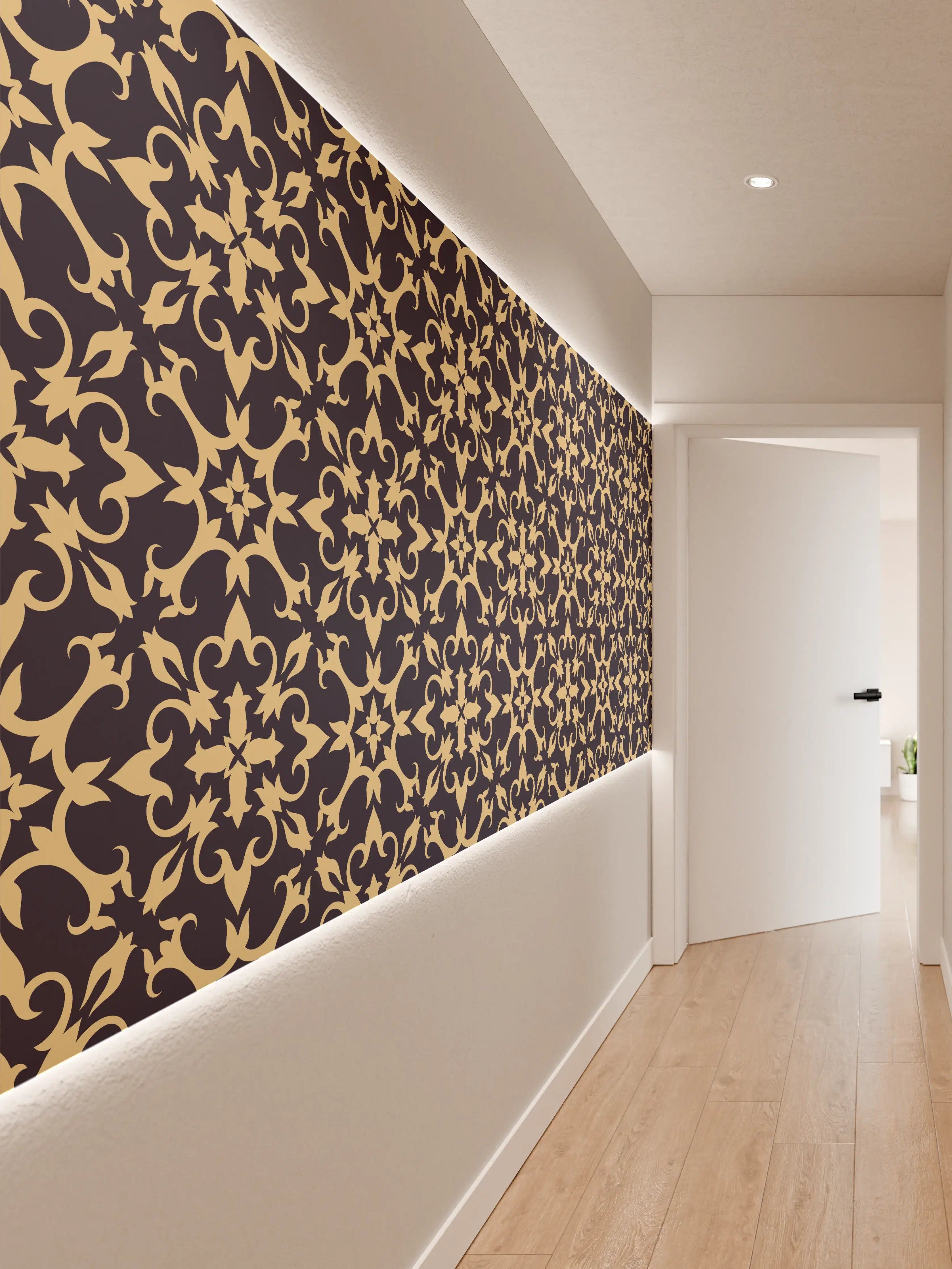 Wandverkleidung Flur - Elegantes, dekoratives Muster in Dunkelblau und Beige