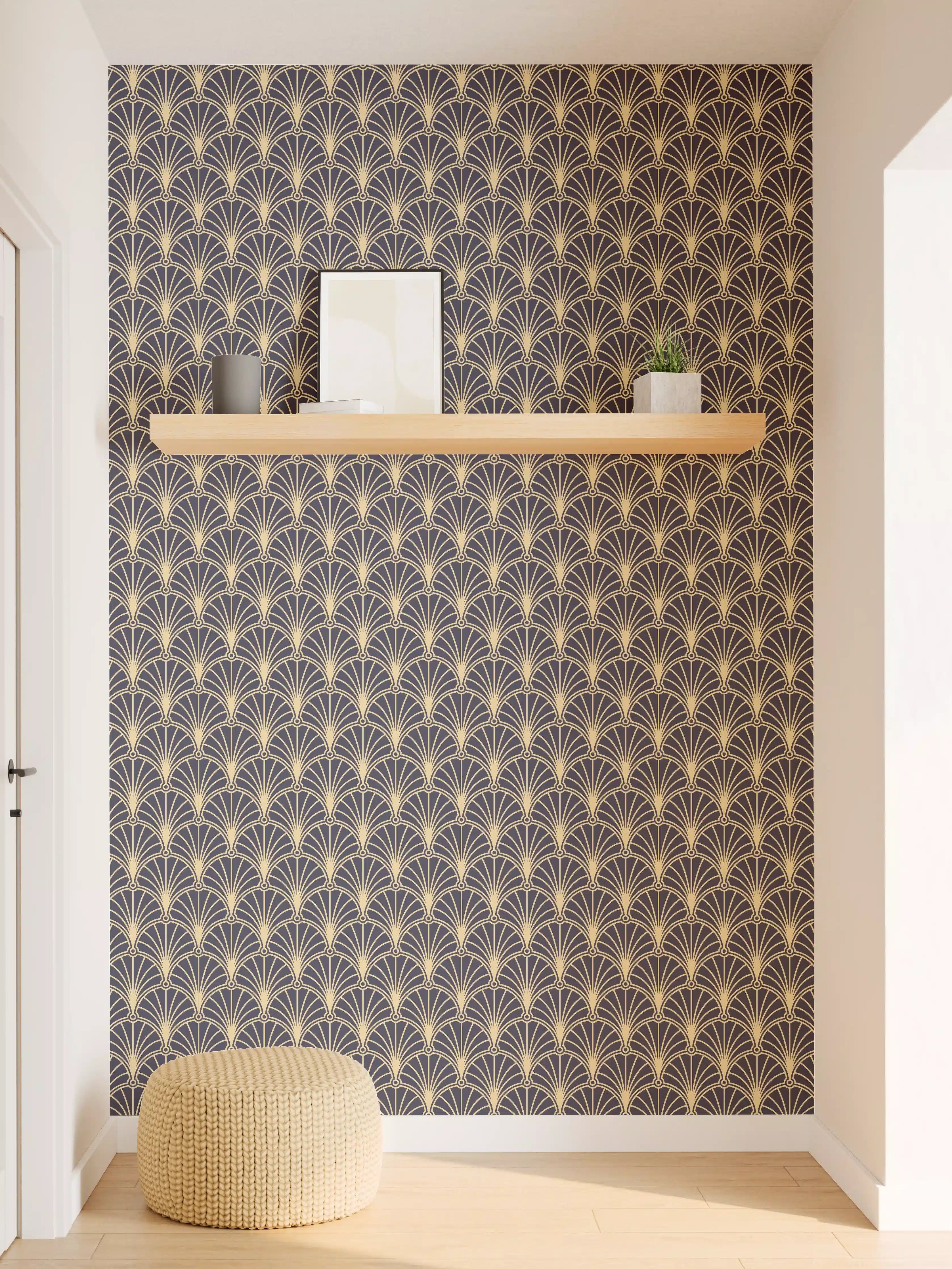 Wandverkleidung Flur - Elegantes, geometrisches Muster in Blau und Gold