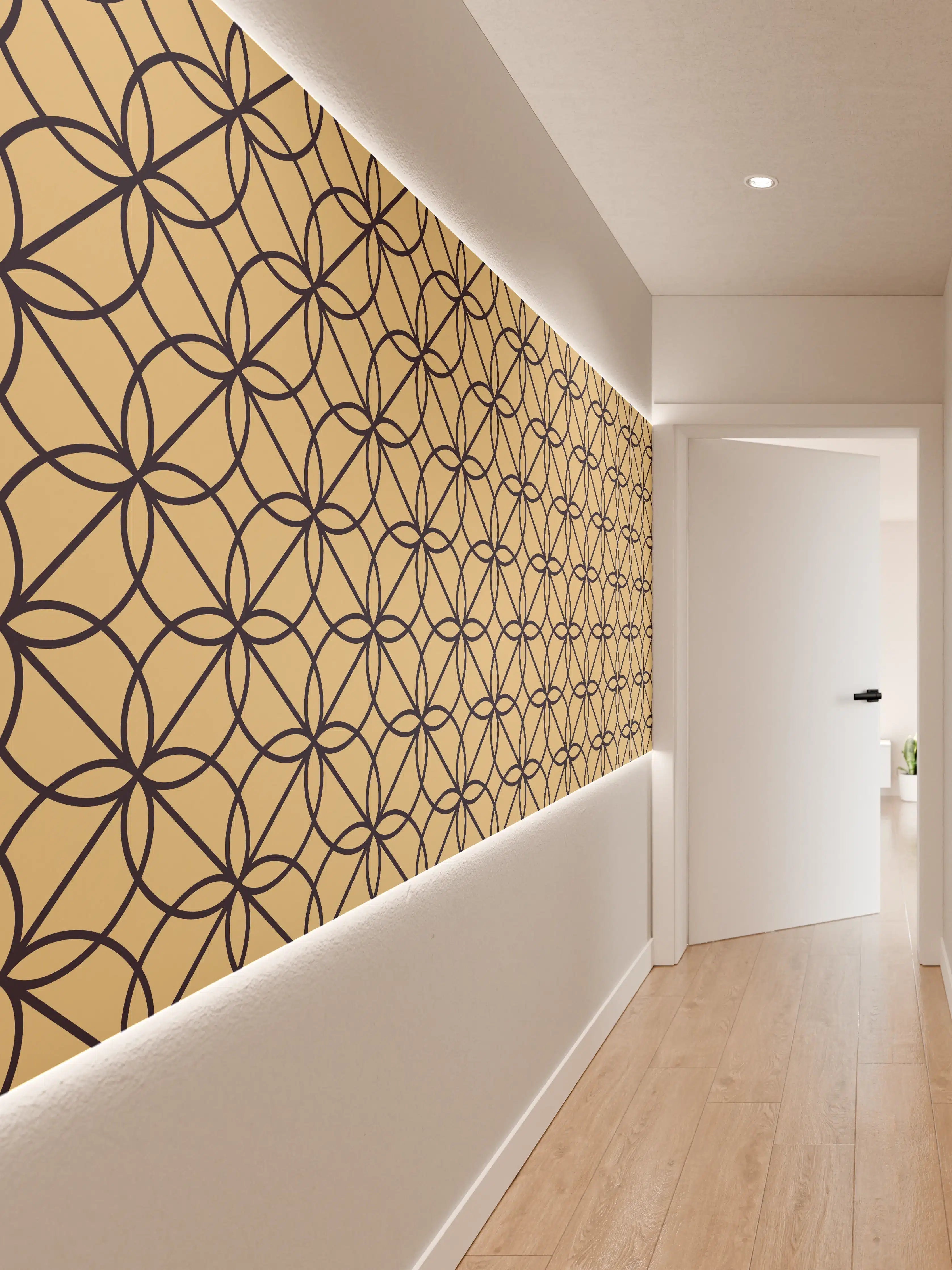 Wandverkleidung Flur - Elegantes, geometrisches Muster in Gold und Schwarz