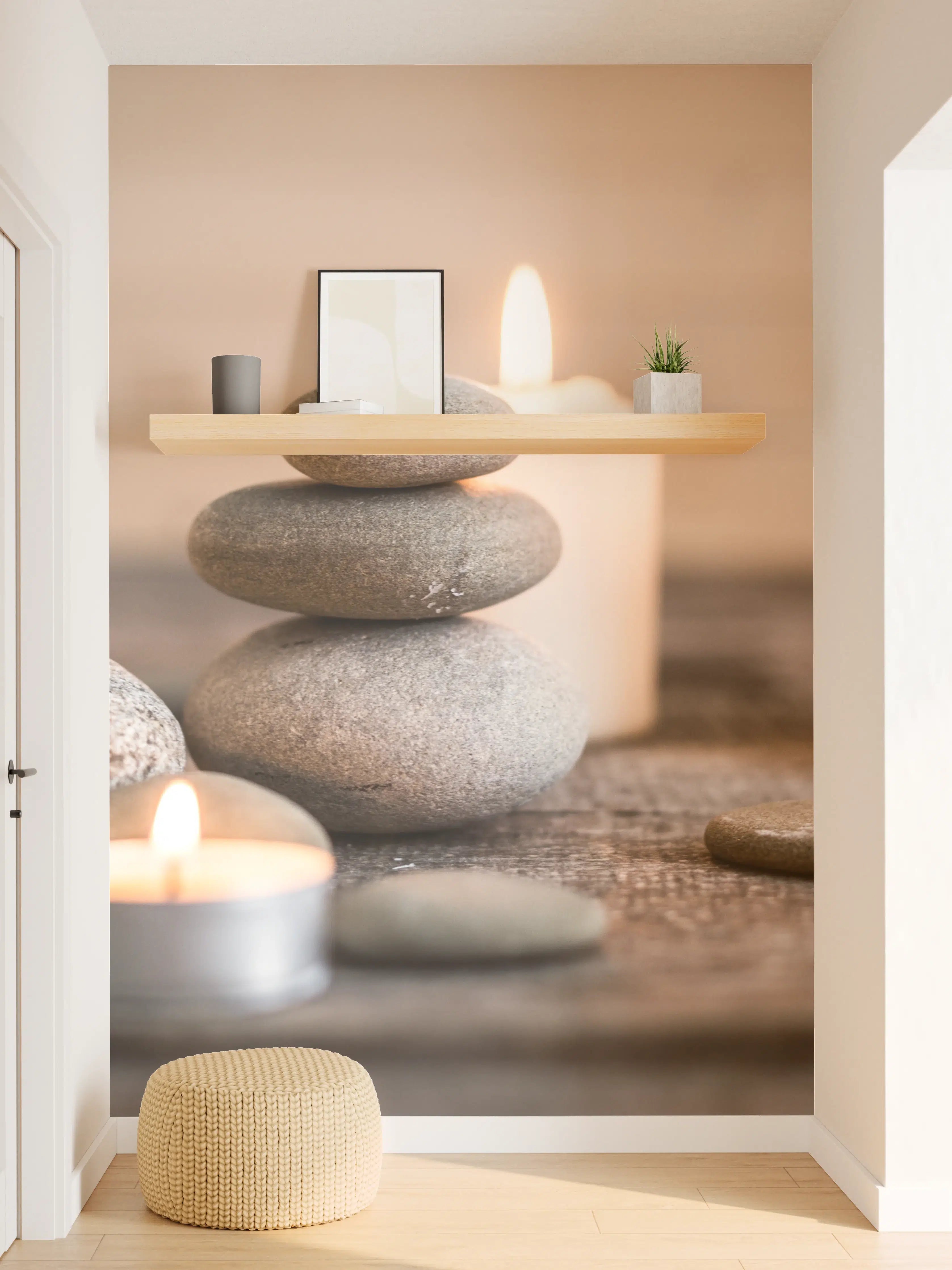 Wandverkleidung Flur - Entspannende Steine und Kerzen für Wellness