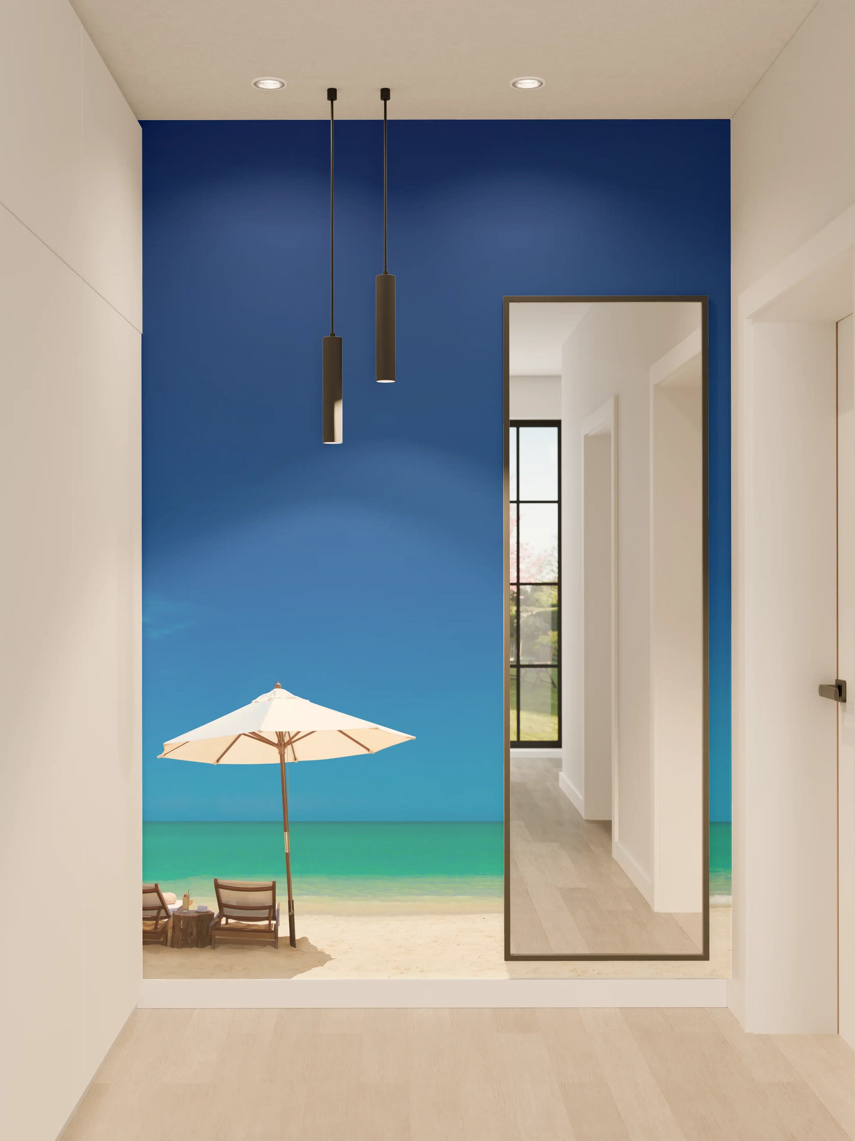 Wandverkleidung Flur - Entspannender Strand mit Sonnenschirm