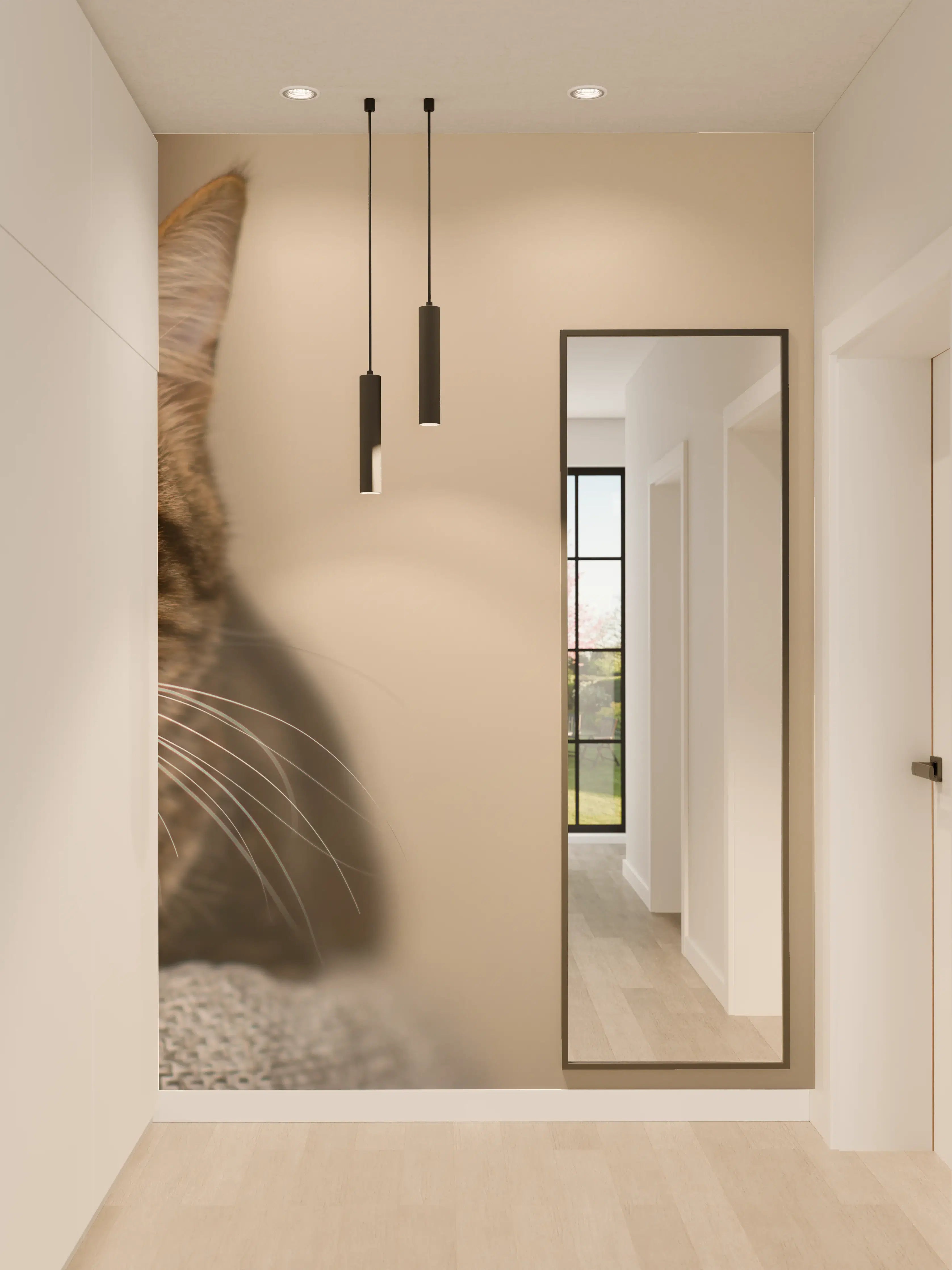 Wandverkleidung Flur - Entspannte Hauskatze in Beige-Braun